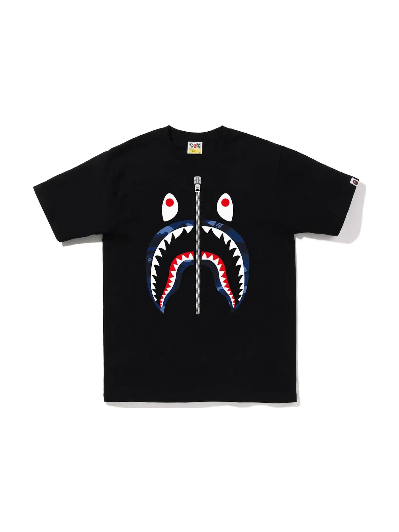 Мужская футболка с принтом BAPE Color Camo Silver Zip Shark Tee (SS23) BAPE — изображение 1 из 1, черный темно-синий