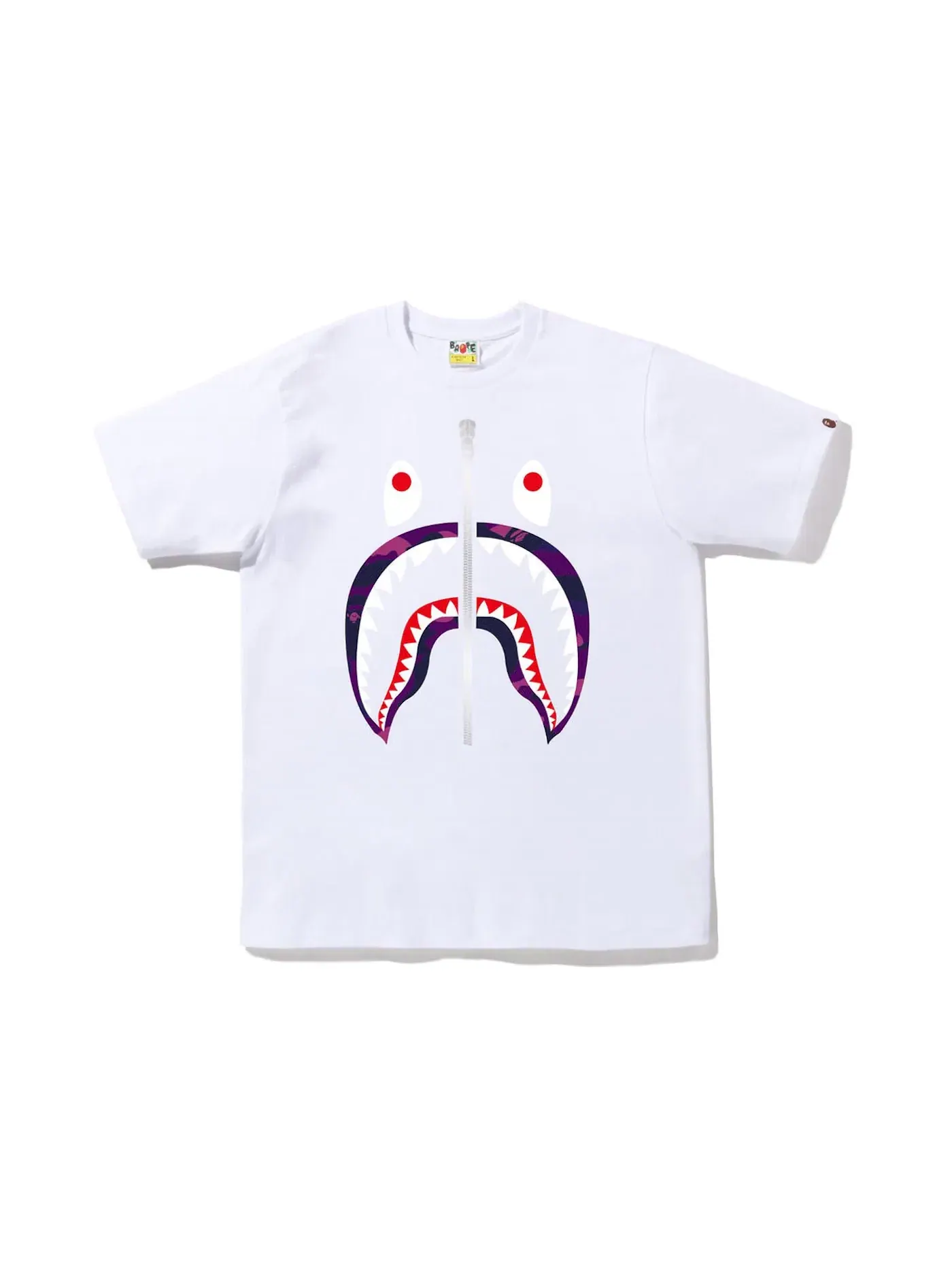 Мужская футболка с принтом BAPE Color Camo Silver Zip Shark Tee (SS23) — изображение 1 из 1, белый фиолетовый