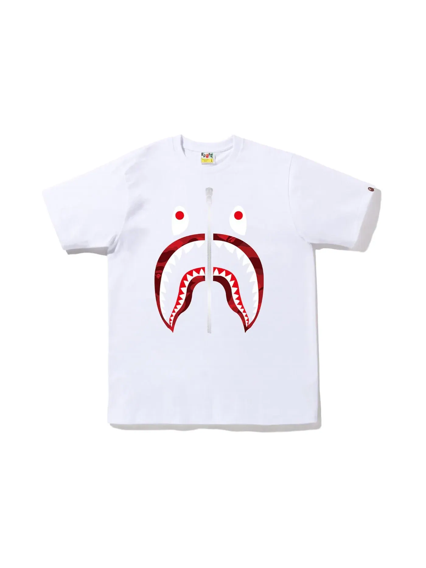 Мужская футболка с принтом Color Camo Silver Zip Shark Tee BAPE — изображение 1 из 1, белый красный