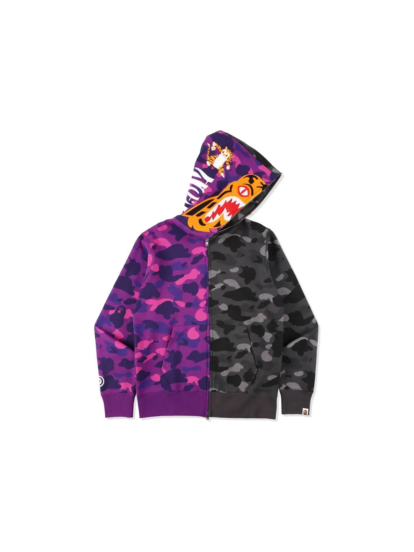 Мужская худи на половину молнии с принтом Camo Tiger Shark BAPE — изображение 1 из 3, фиолетовый