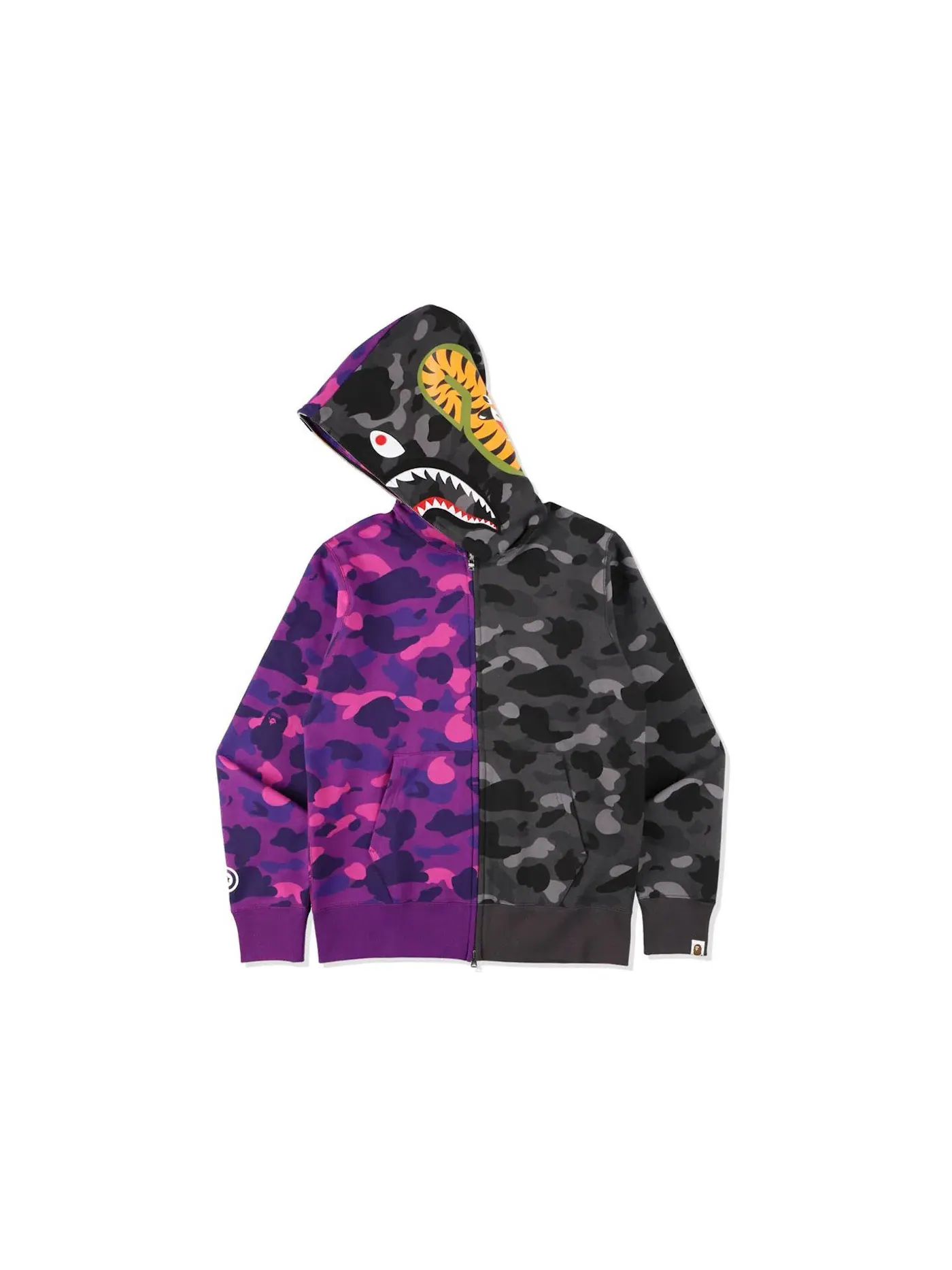 Мужская худи на половину молнии с принтом Camo Tiger Shark BAPE — изображение 2 из 3, фиолетовый