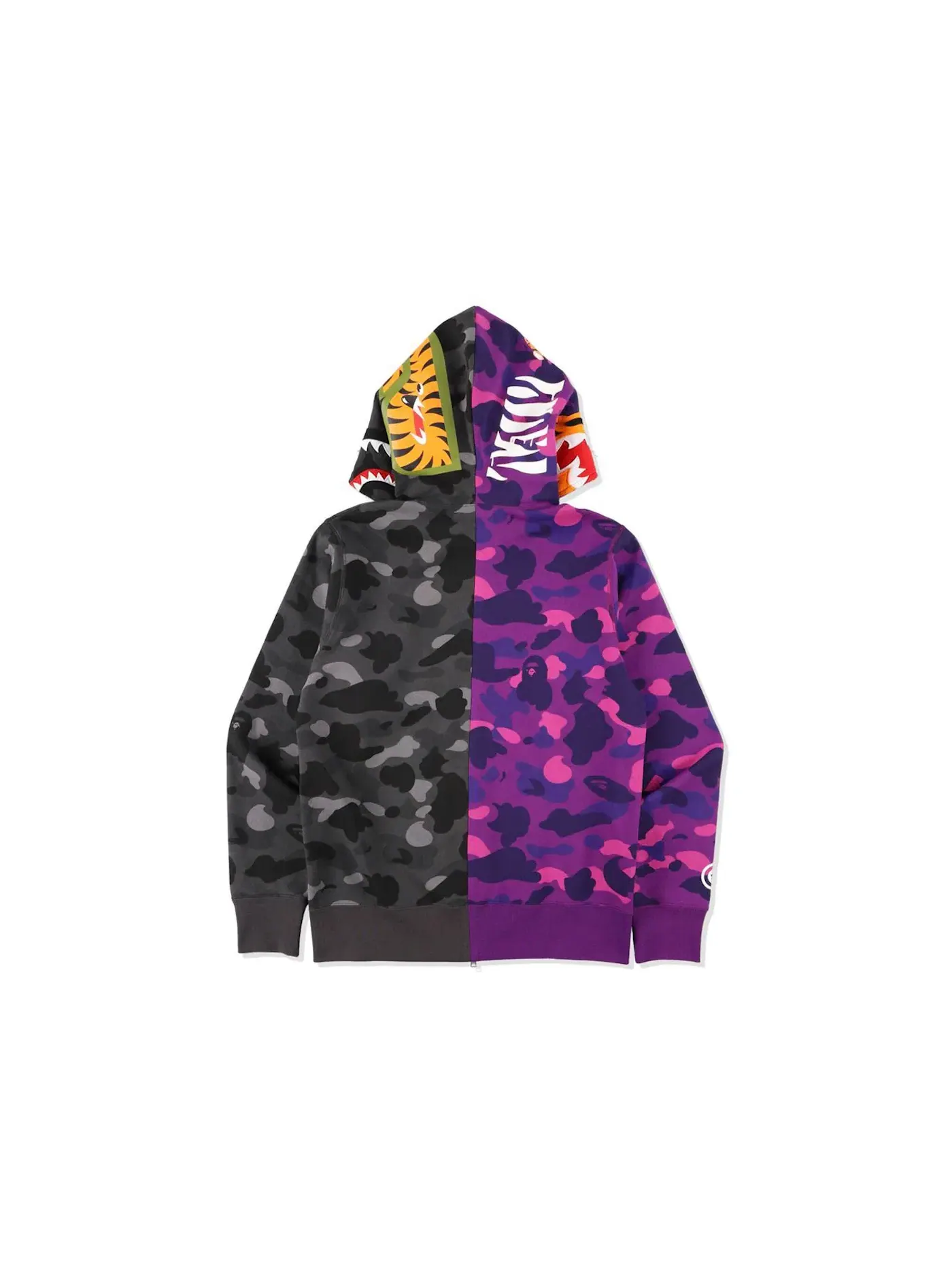 Мужская худи на половину молнии с принтом Camo Tiger Shark BAPE — изображение 3 из 3, фиолетовый