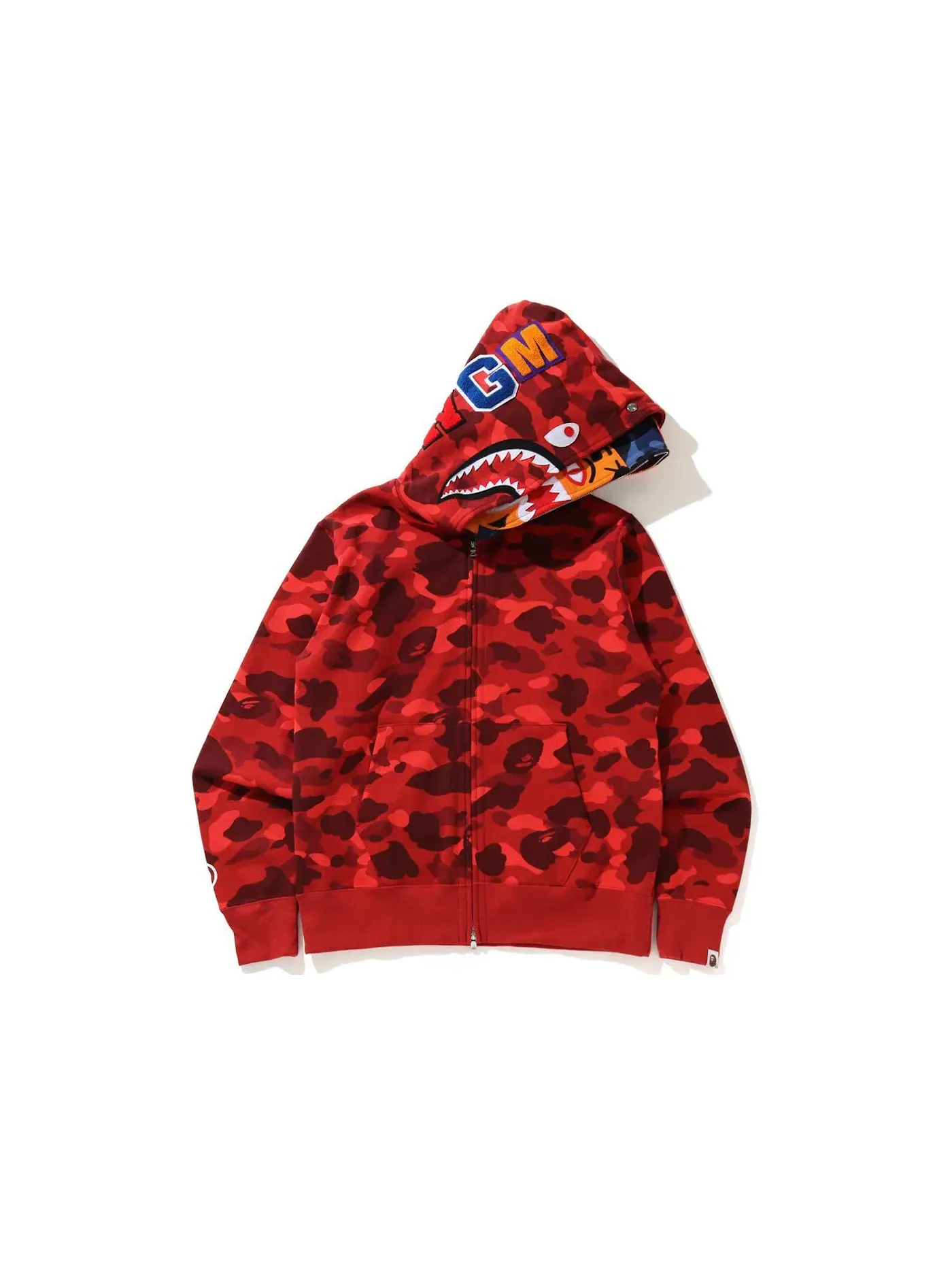 Мужская худи с принтом BAPE Color Camo Tiger Shark Wide Full Zip Double Hoodie Red — изображение 1 из 2, красный