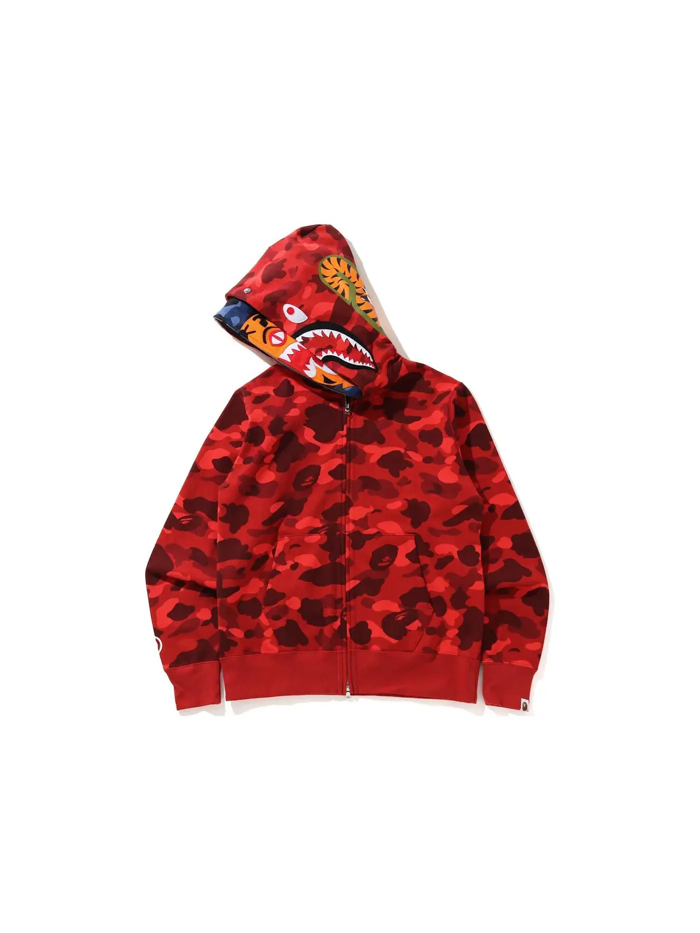 Мужская худи с принтом BAPE Color Camo Tiger Shark Wide Full Zip Double Hoodie Red — изображение 2 из 2, красный