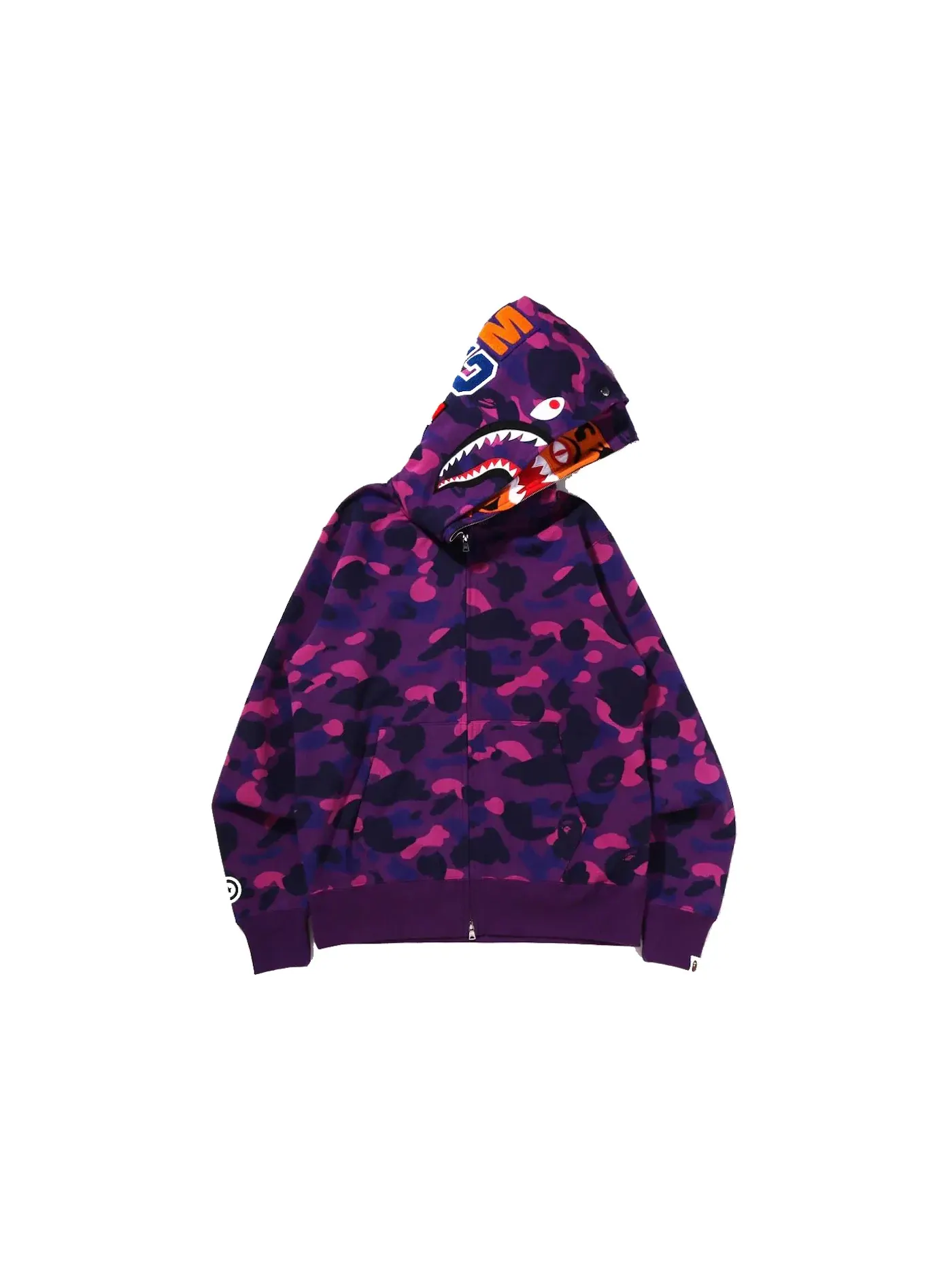 Мужская худи с капюшоном с принтом BAPE Color Camo Tiger Shark Wide Full Zip Double Hoodie (SS22) BAPE — изображение 1 из 3