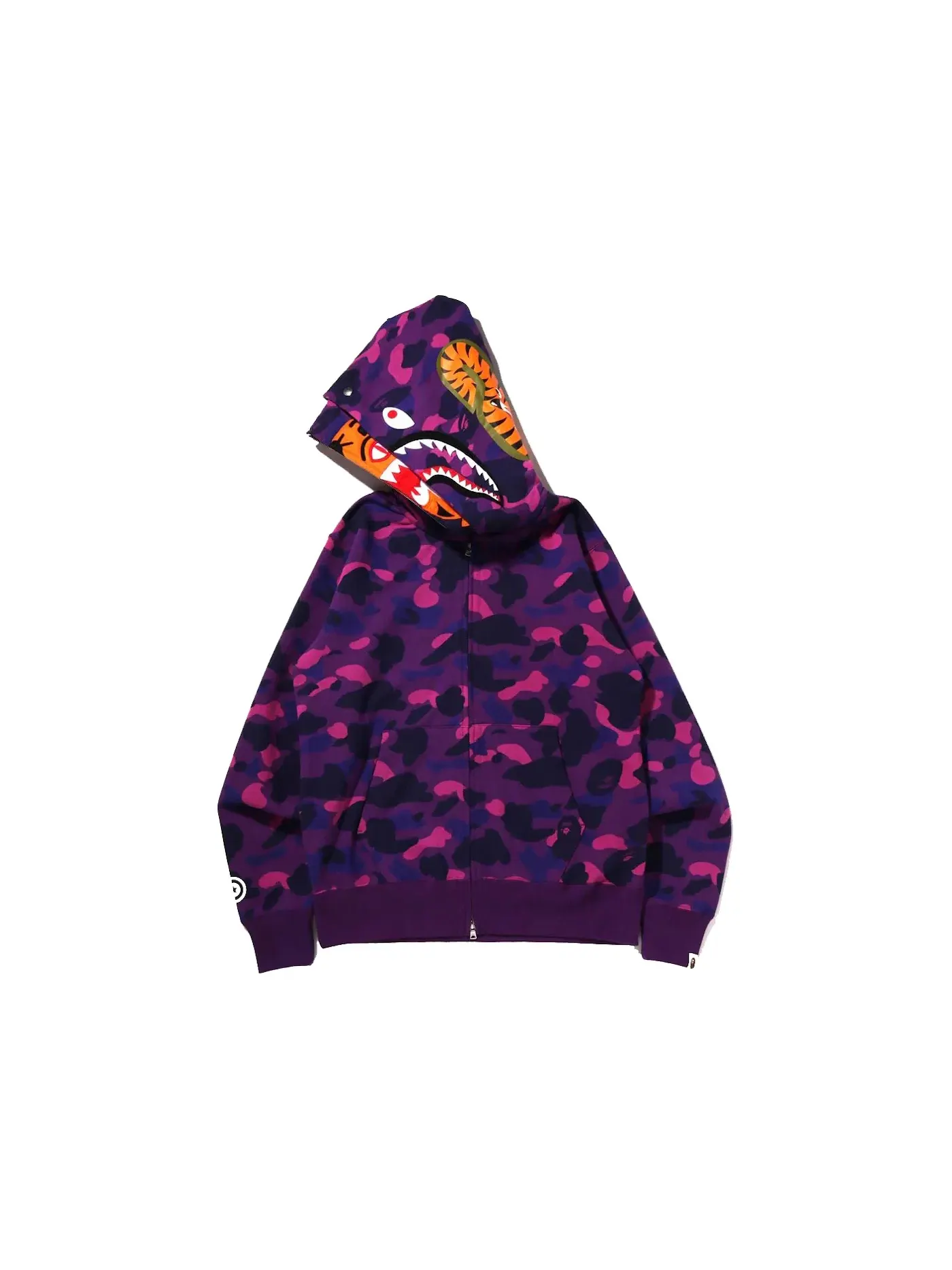 Мужская худи с капюшоном с принтом BAPE Color Camo Tiger Shark Wide Full Zip Double Hoodie (SS22) BAPE — изображение 2 из 3