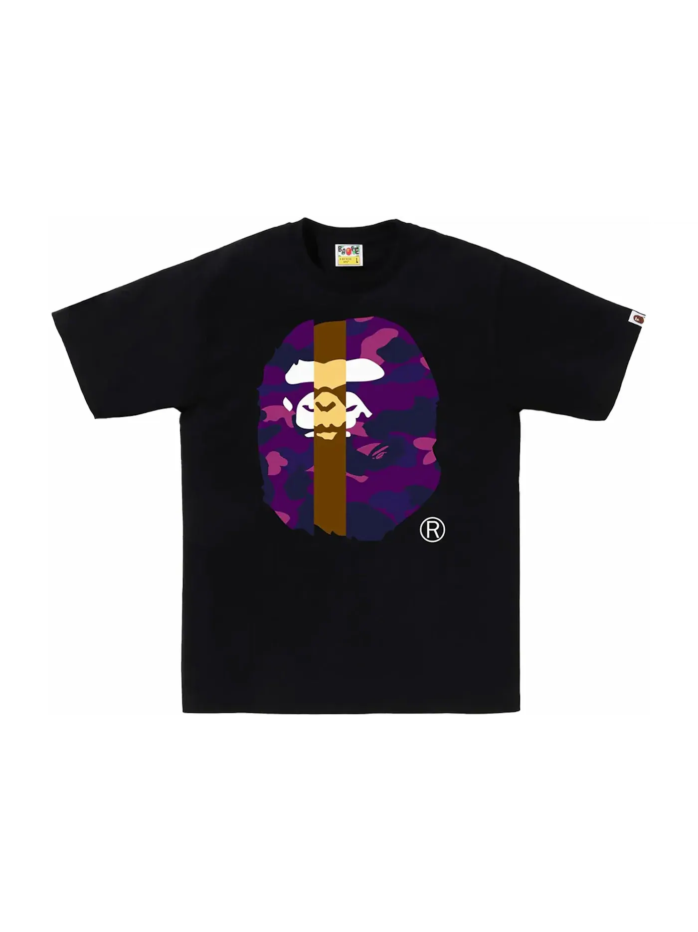 Мужская футболка с принтом BAPE Color Camo Transform Big Ape Head Tee BAPE — изображение 1 из 1, черный/фиолетовый