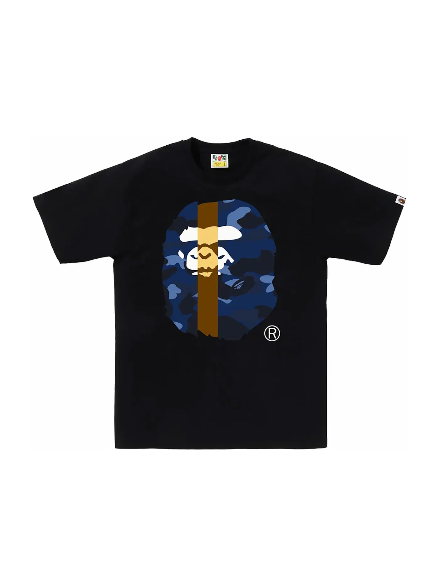Мужская футболка с принтом BAPE Color Camo Transform Big Ape Head Tee BAPE — изображение 1 из 1, черный/темно-синий