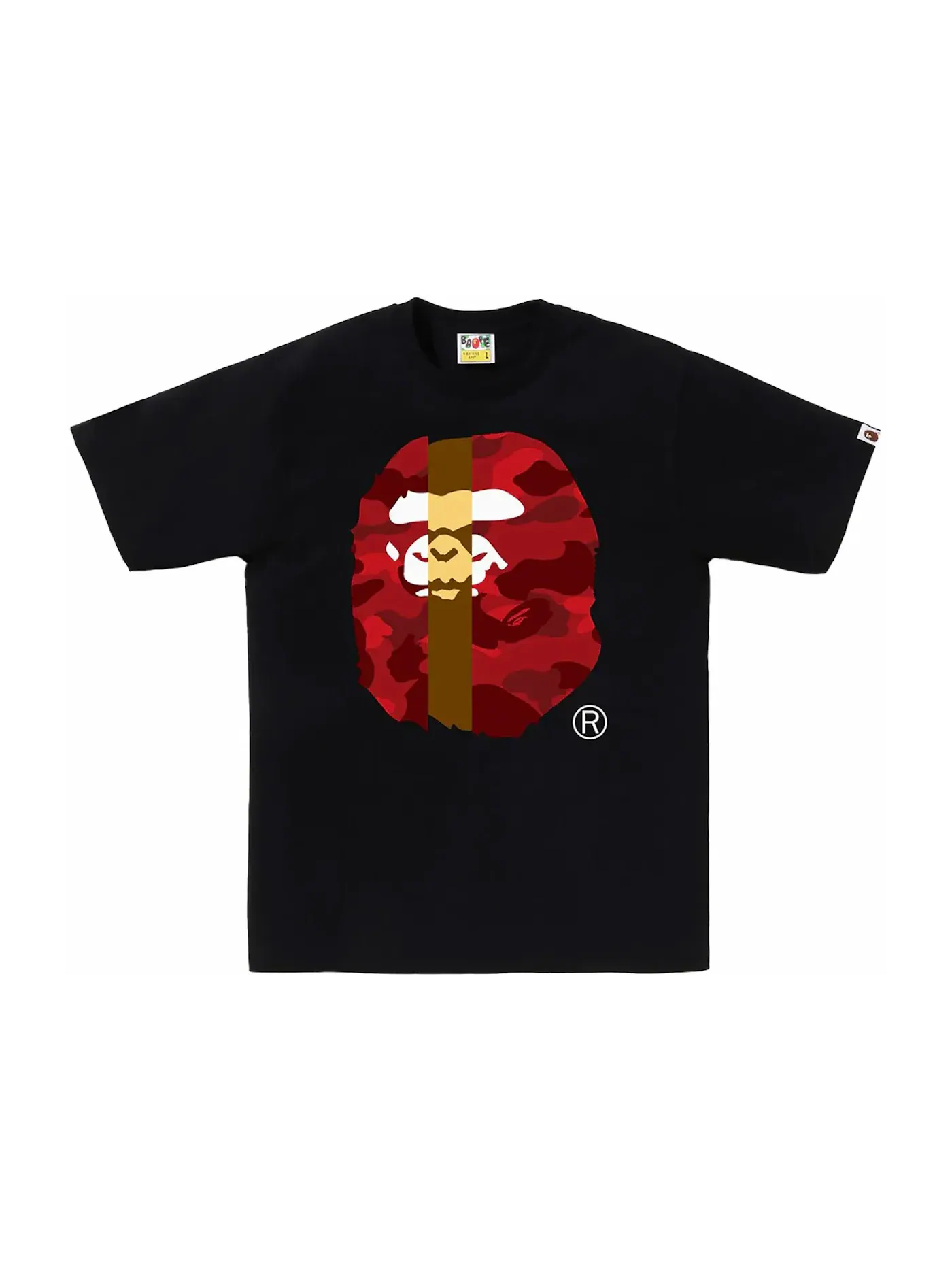 Мужская футболка с принтом BAPE Color Camo Transform Big Ape Head Tee BAPE — изображение 1 из 1, черный/красный