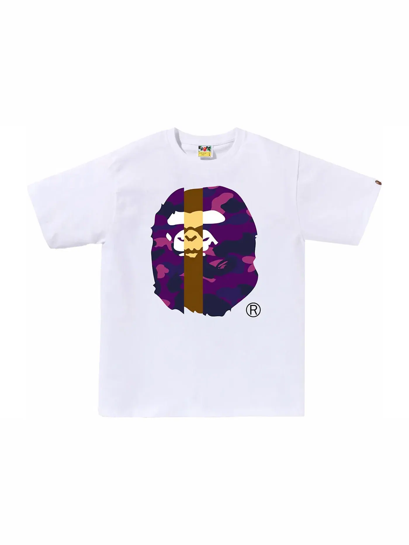 Мужская футболка с принтом Color Camo Transform Big Ape Head Tee BAPE — изображение 1 из 1, белый/фиолетовый