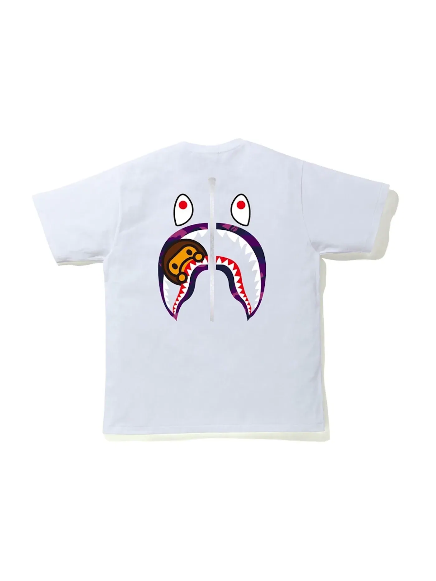 Мужская футболка с принтом BAPE Color Camo WGM Milo Shark Tee BAPE — изображение 2 из 2, белый/фиолетовый