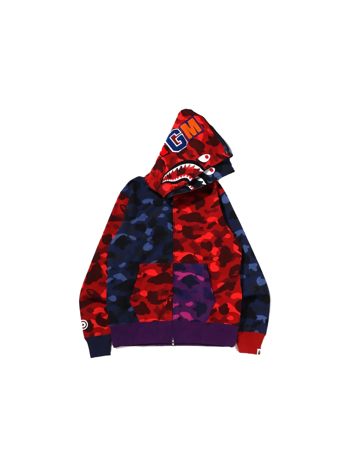 Мужская худи на молнии с принтом BAPE Crazy Shark Wide Fit Full Zip Double Hoodie Multi — изображение 1 из 3, мульти