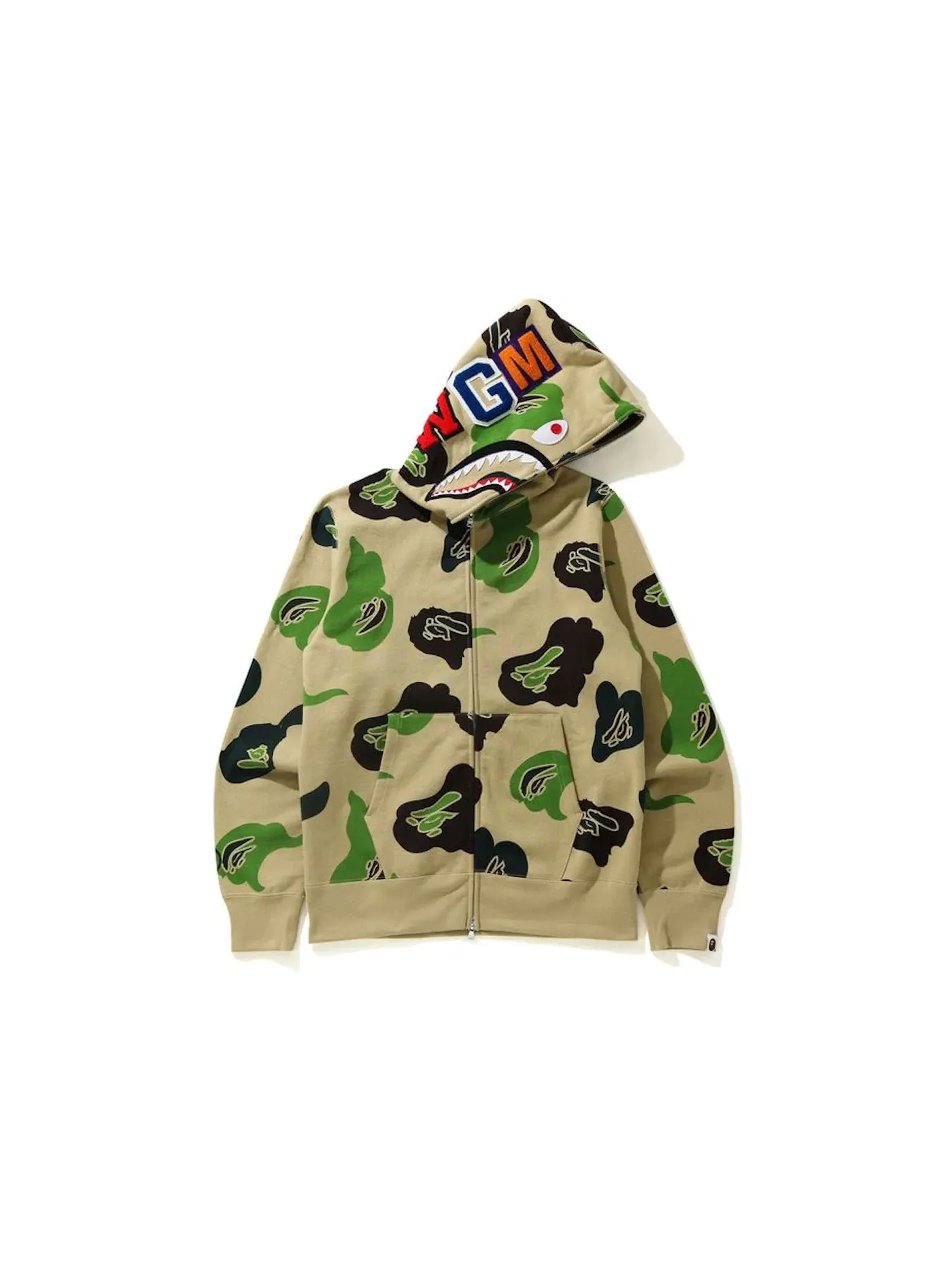 Мужская худи с принтом BAPE Def Camo Shark Full Zip Hoodie BAPE — изображение 1 из 3, бежевый