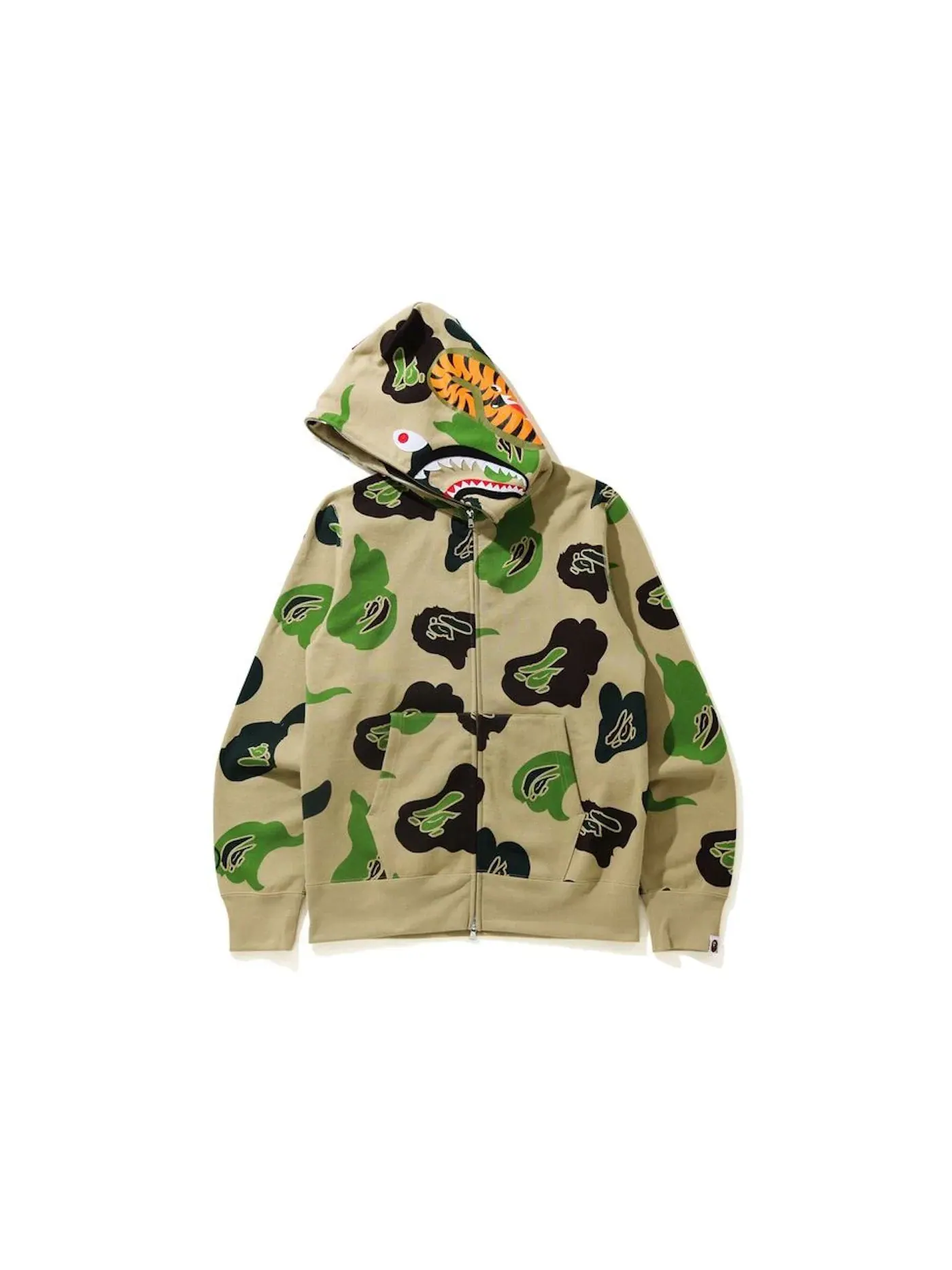Мужская худи с принтом BAPE Def Camo Shark Full Zip Hoodie BAPE — изображение 2 из 3, бежевый