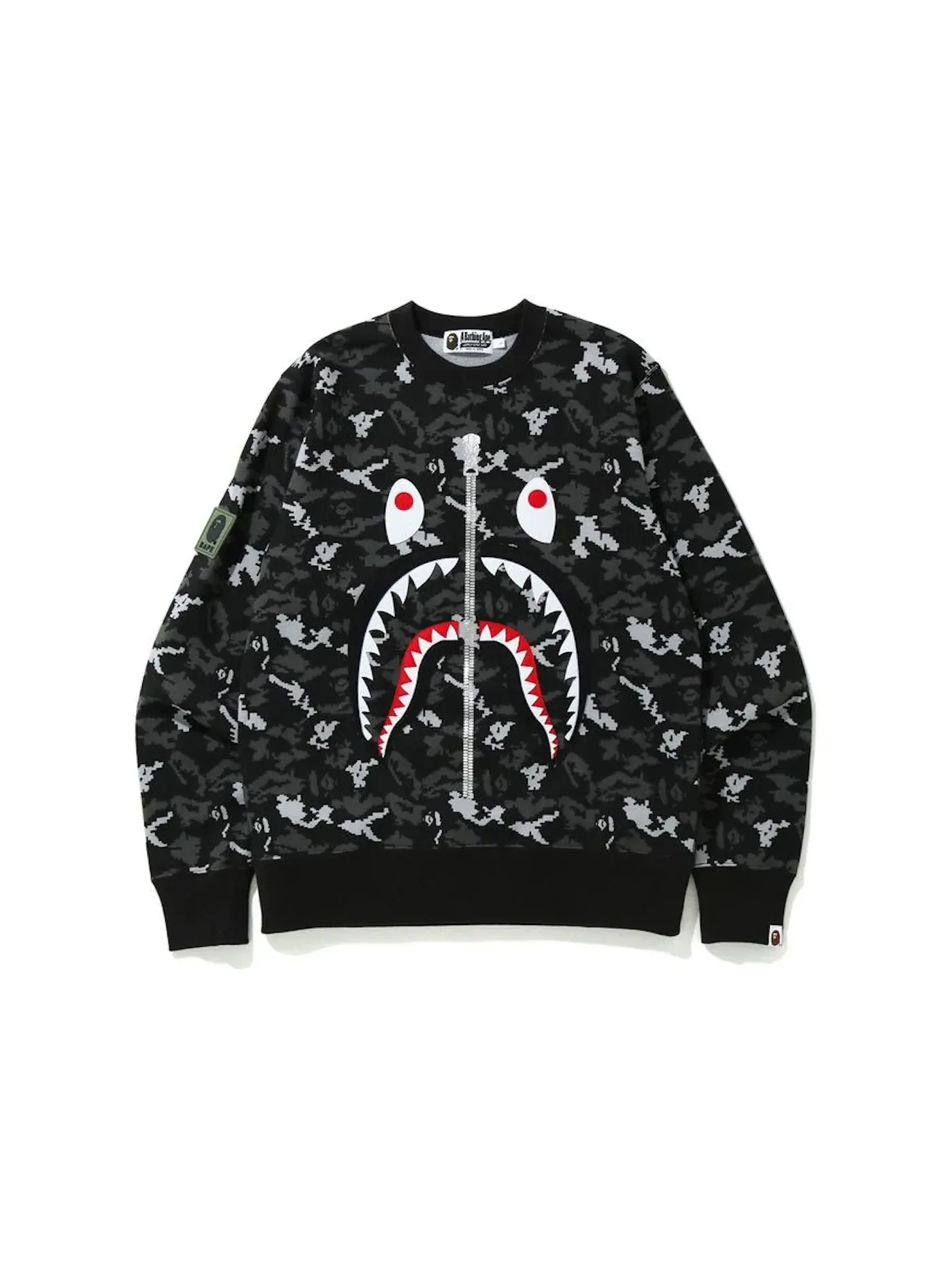 Мужской свитшот с принтом BAPE Digital Camo Shark Crewneck Black — изображение 1 из 2