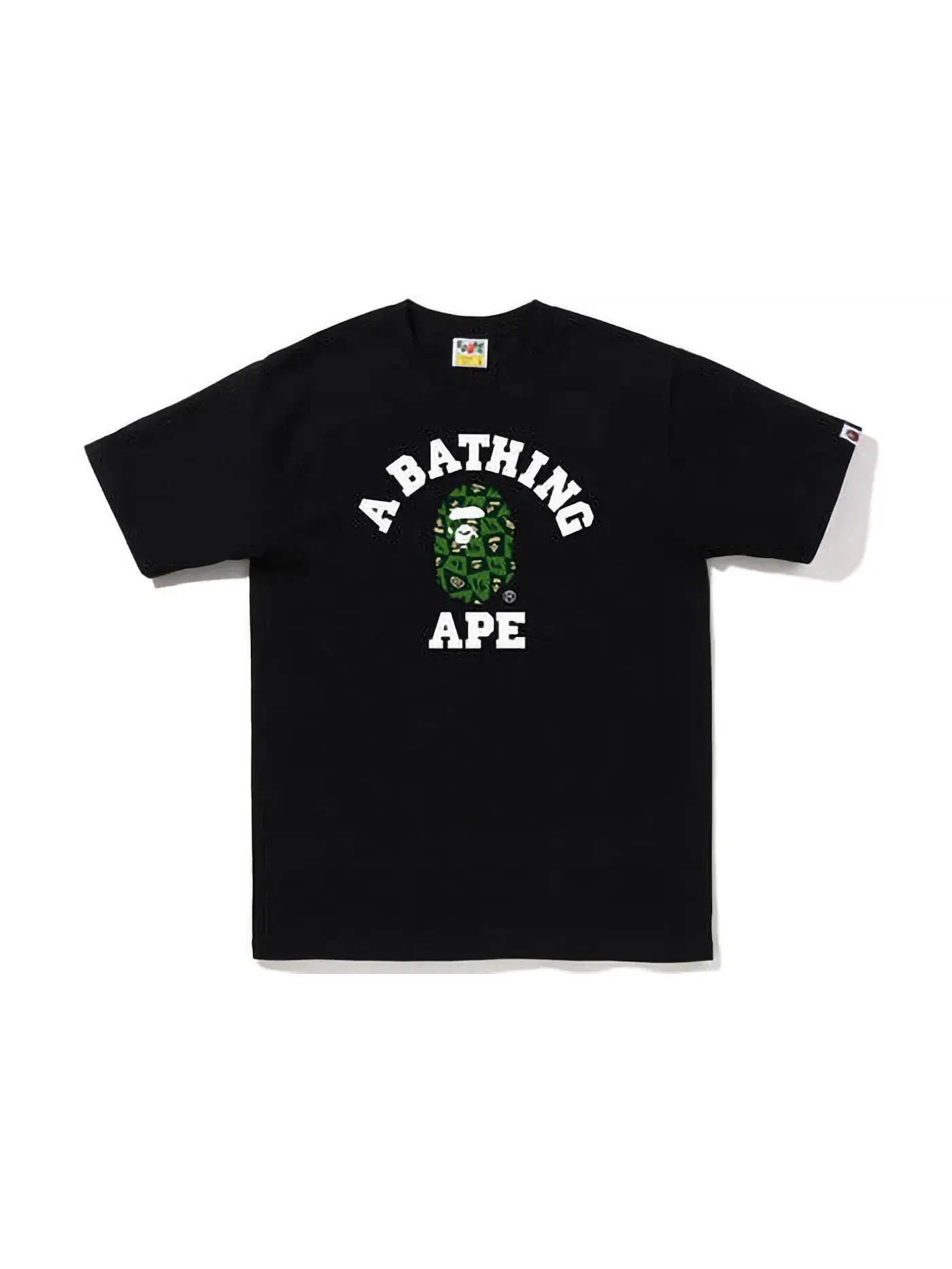 Мужская футболка с принтом BAPE Distortion College Tee BAPE — изображение 1 из 1, черный зеленый
