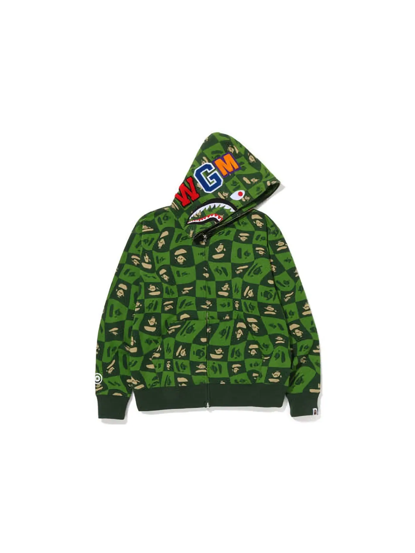 Мужской худи с принтом Distortion Shark Relaxed Fit Full Zip BAPE — изображение 1 из 2, зеленый