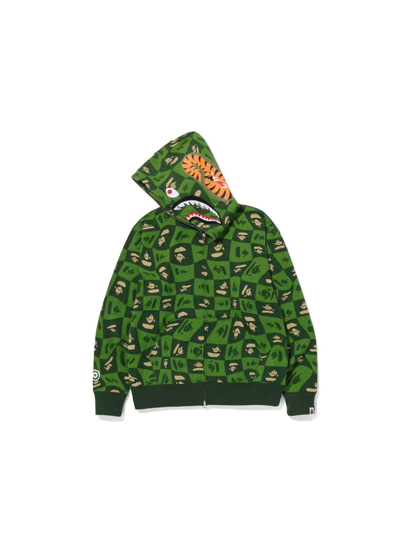 Мужской худи с принтом Distortion Shark Relaxed Fit Full Zip BAPE — изображение 2 из 2, зеленый