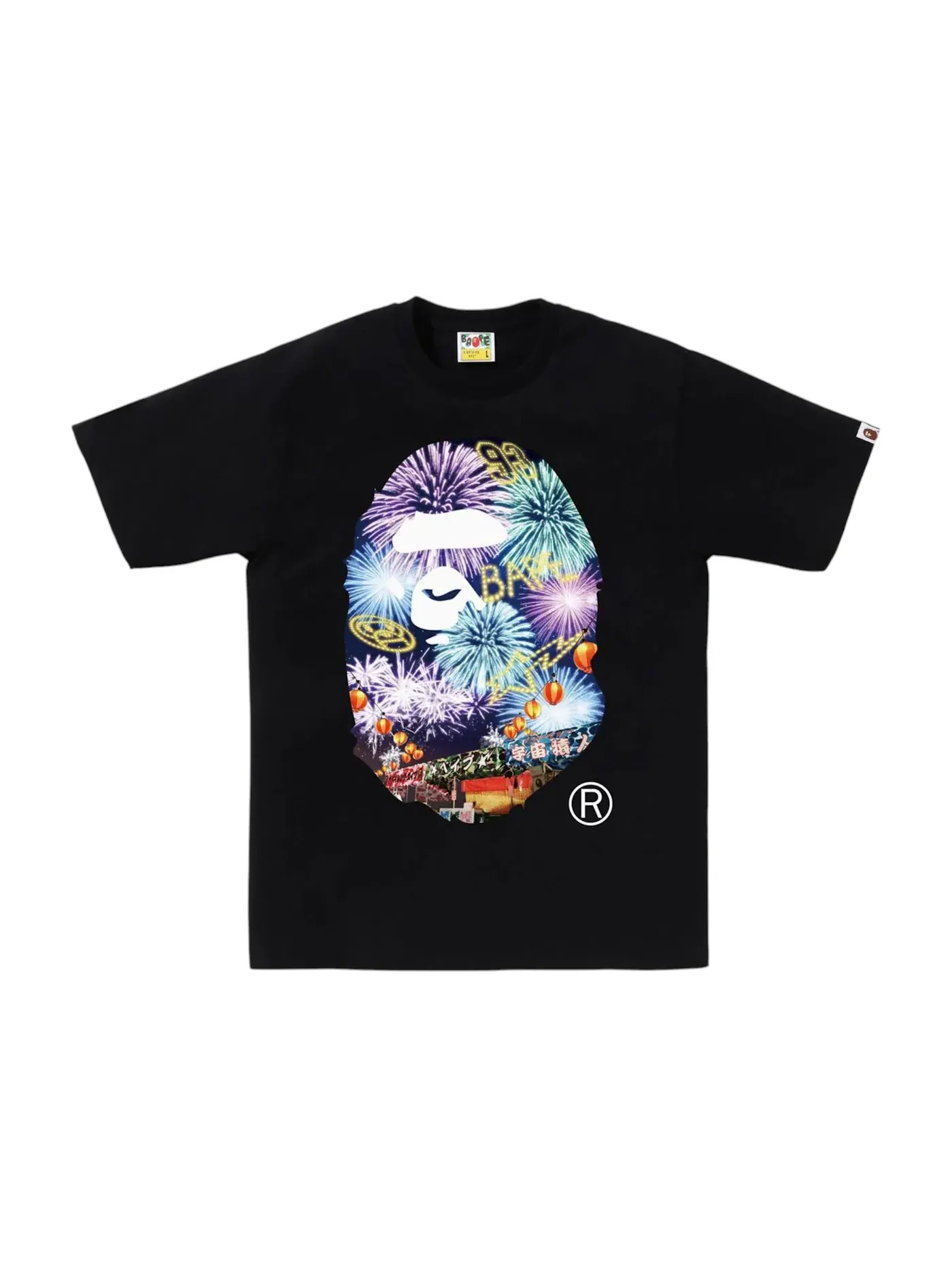 Мужская футболка с принтом BAPE Firework Ape Head Photo Tee — изображение 1 из 1, черный
