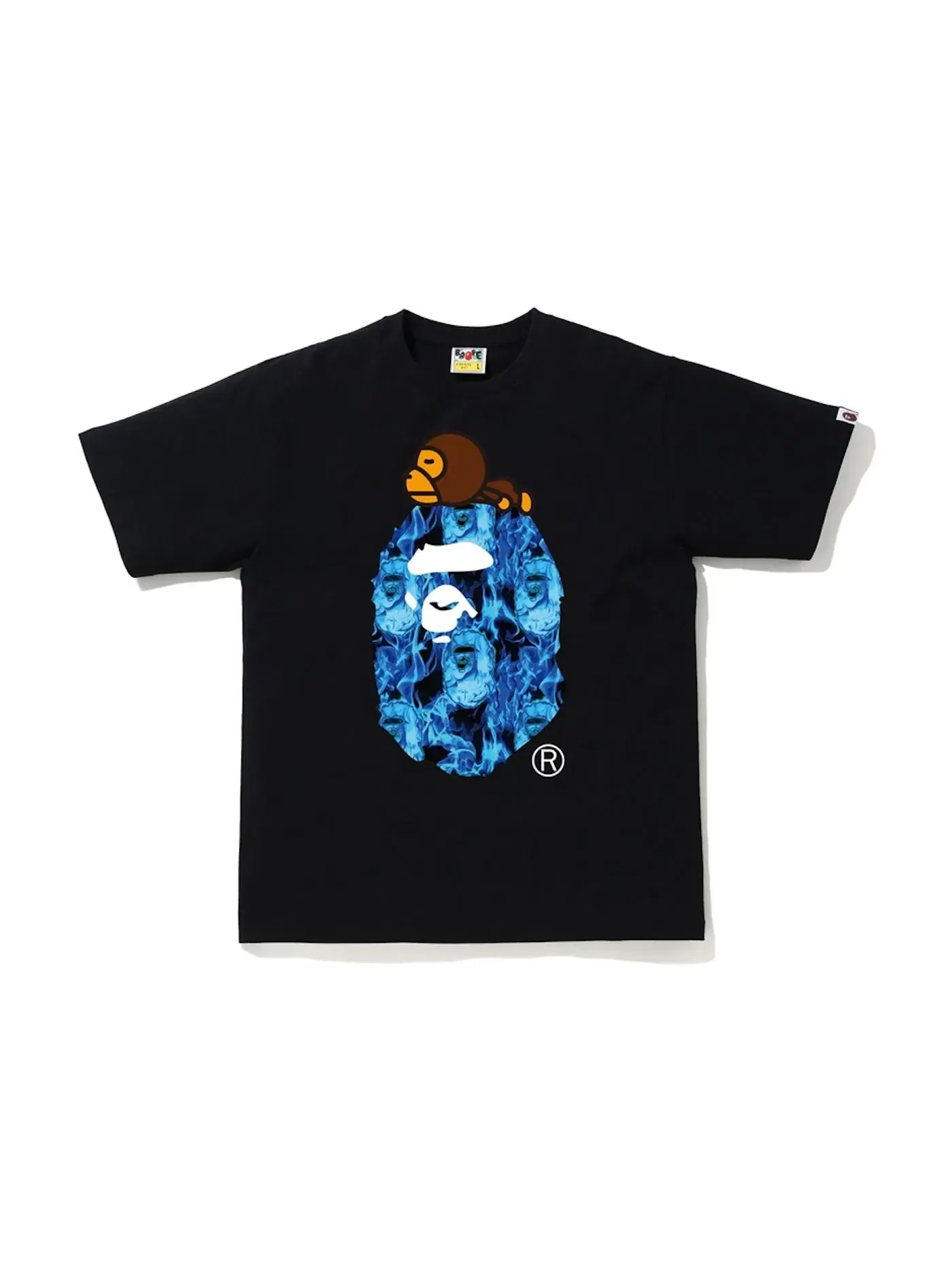 Мужская футболка с принтом BAPE Flame Milo On Big Ape T-Shirt BAPE — изображение 1 из 1, черный/синий