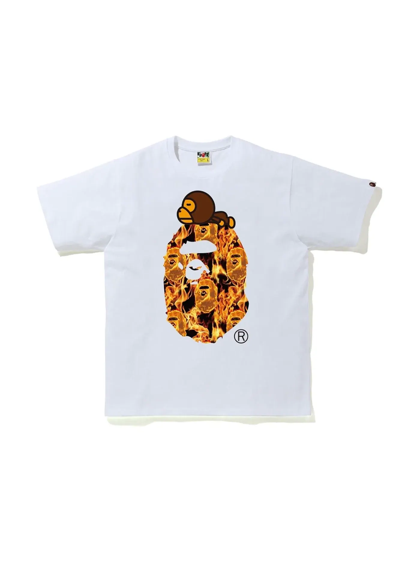 Мужская футболка с принтом BAPE Flame Milo On Big Ape T-Shirt BAPE — изображение 1 из 1, белый оранжевый