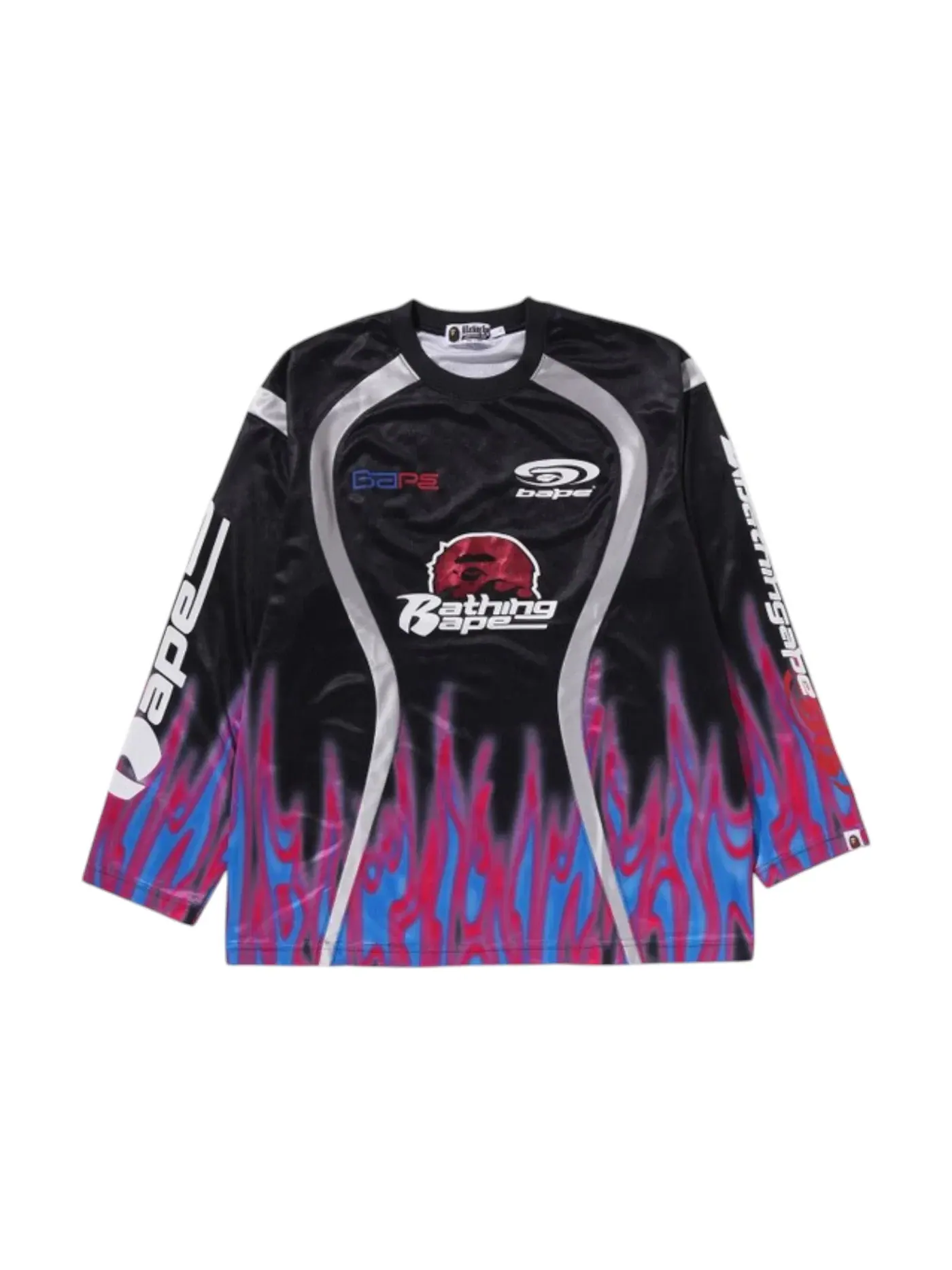 Мужская футбольная джерси с принтом Flame Pattern Multilogo BAPE — изображение 1 из 1, черный