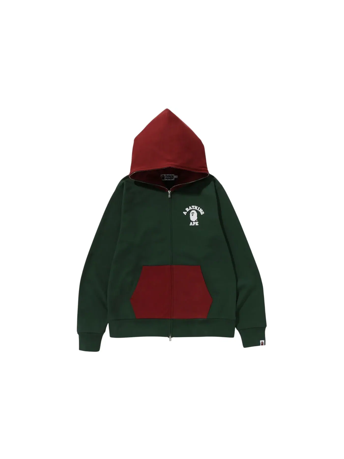 Мужская худи на молнии Full Zip College Hoodie BAPE — изображение 1 из 1, зеленый/красный