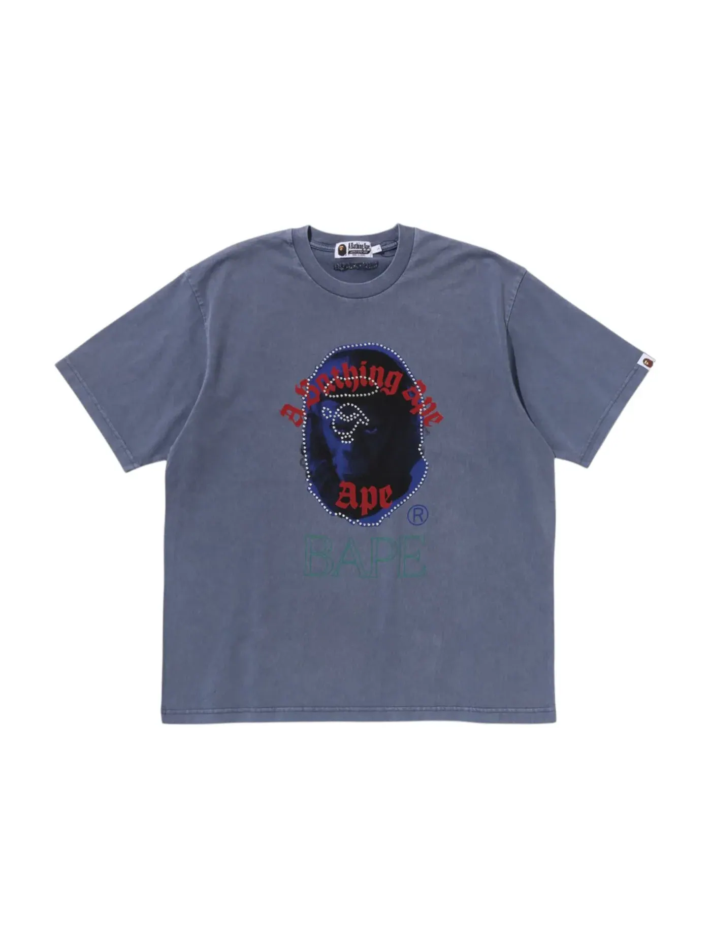 Мужская футболка свободного кроя с принтом Rhinestone Ape Head BAPE — изображение 1 из 2, темно-серый