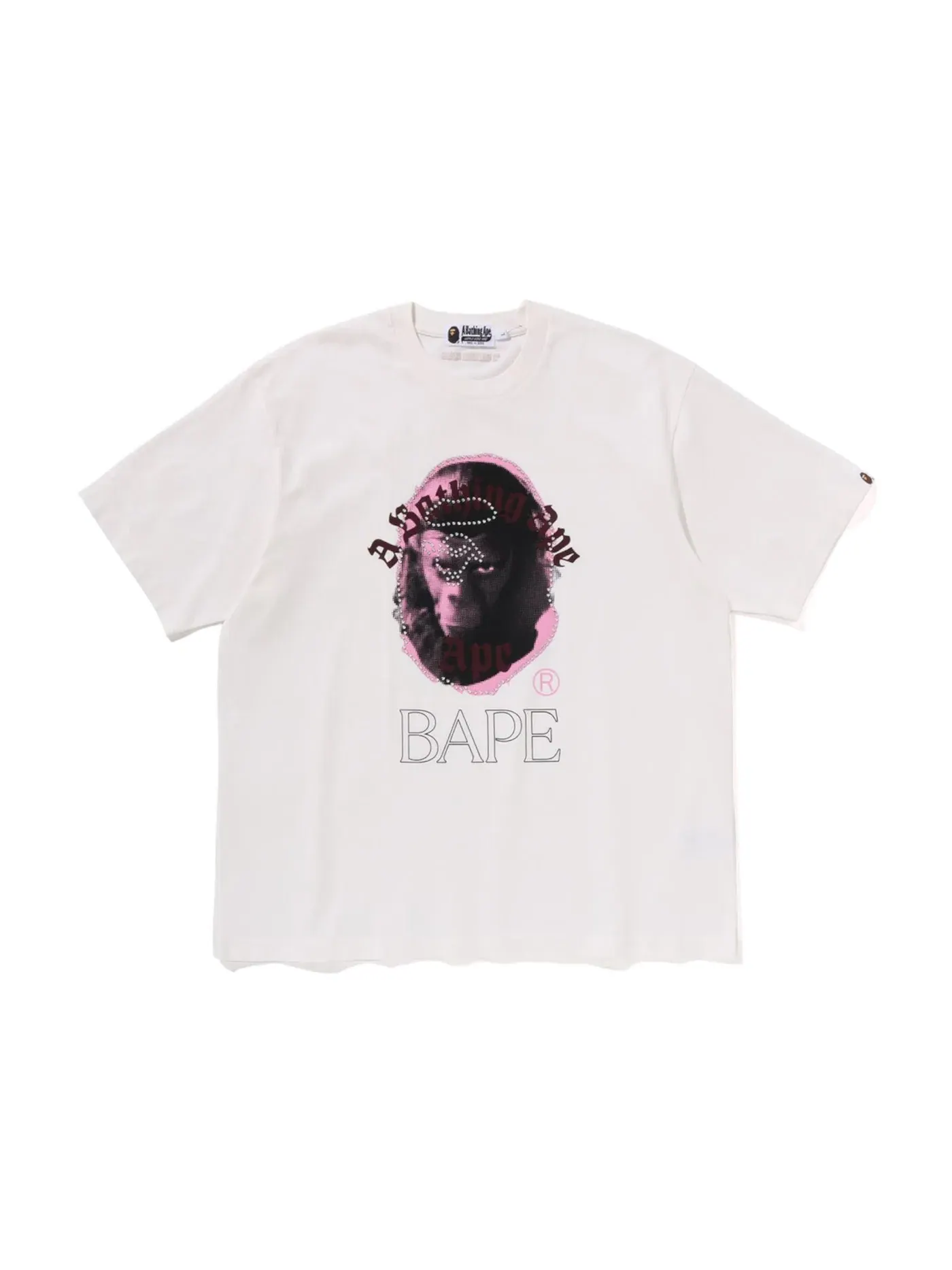 Мужская футболка свободного кроя с принтом Rhinestone Ape Head BAPE — изображение 1 из 2, белый
