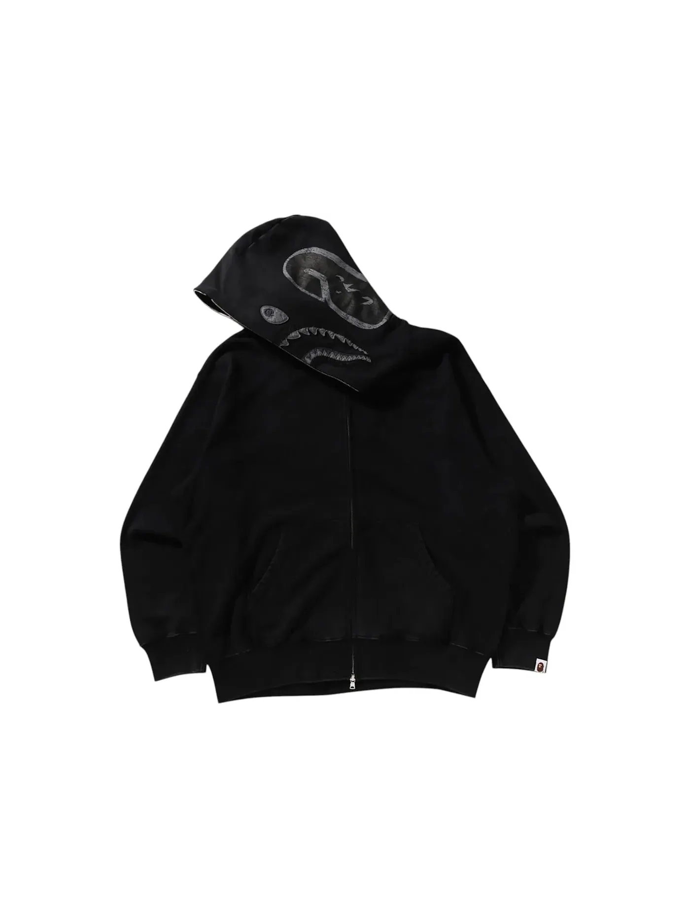 Мужское худи свободного кроя с принтом Shark BAPE — изображение 2 из 2, черный