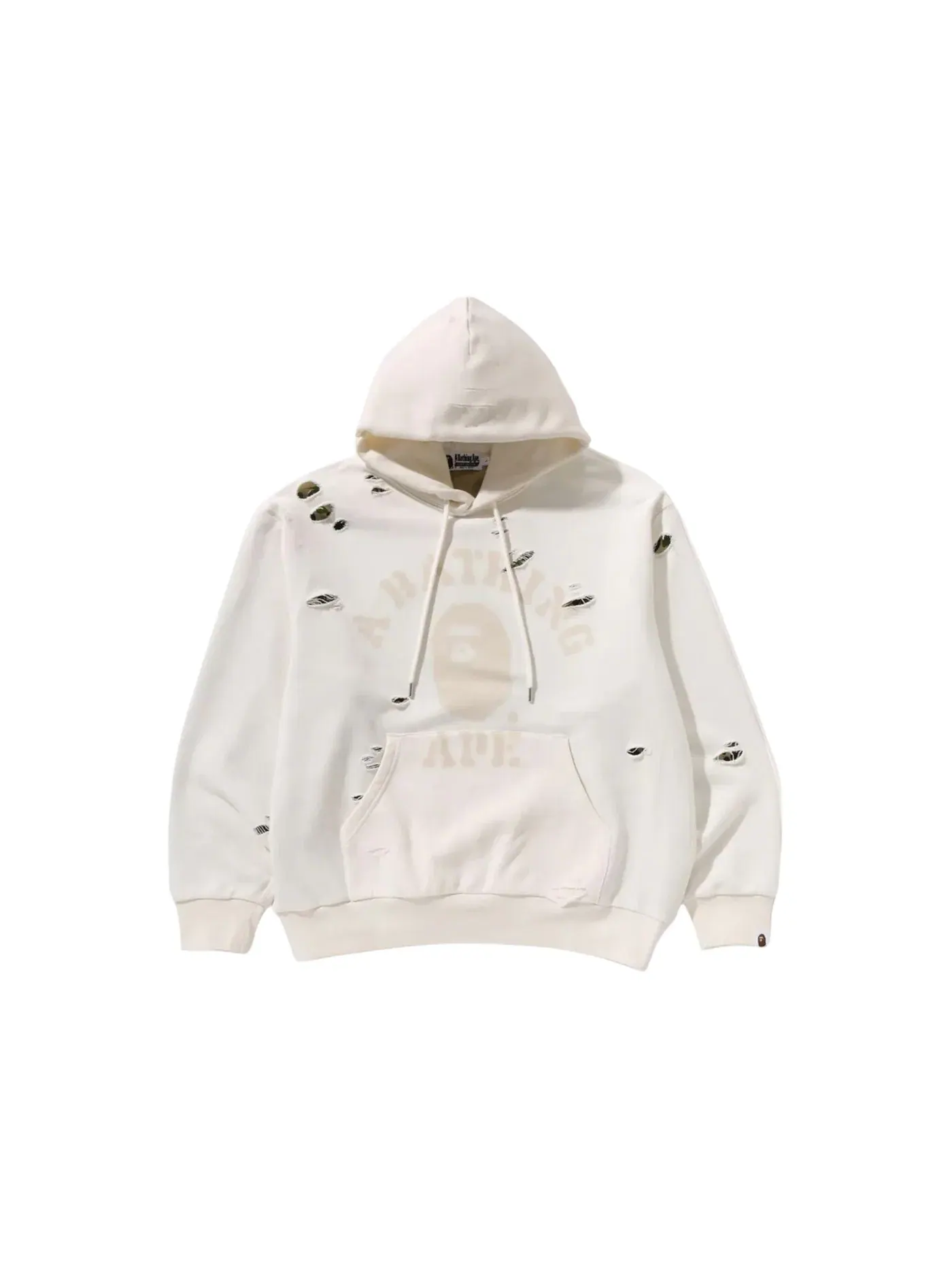 Мужской худи с принтом Destroyed College Relaxed Fit Layered Pullover Hoodie BAPE — изображение 1 из 1, белый