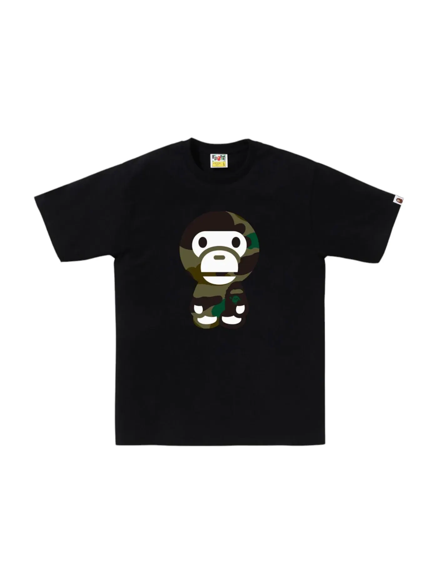 Мужская футболка с принтом Giant 1st Camo Big Baby Milo Tee BAPE — изображение 1 из 1, черный/зеленый