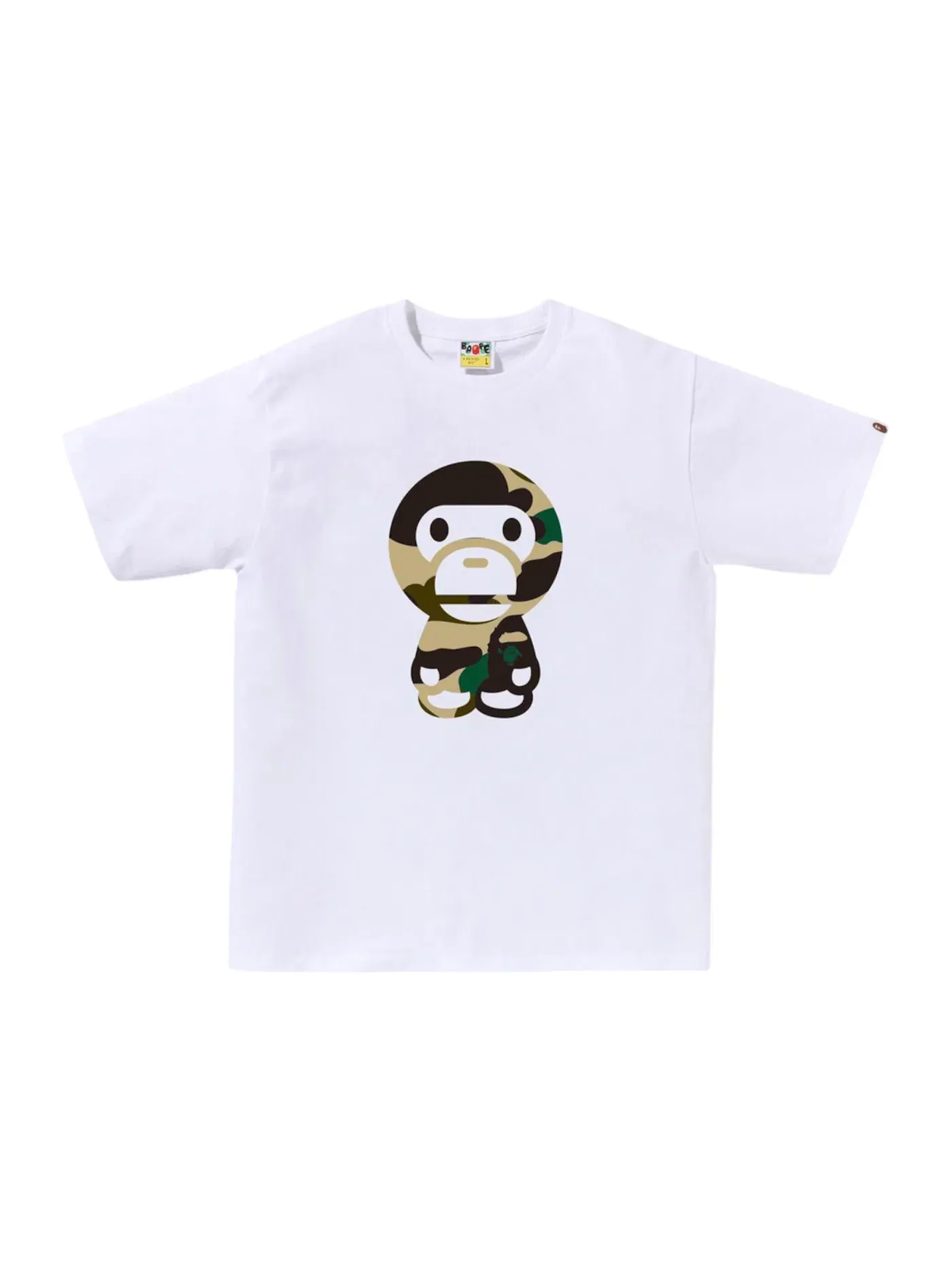 Мужская футболка с камуфляжным принтом BAPE Giant 1st Camo Big Baby Milo Tee BAPE — изображение 1 из 1, белый/желтый
