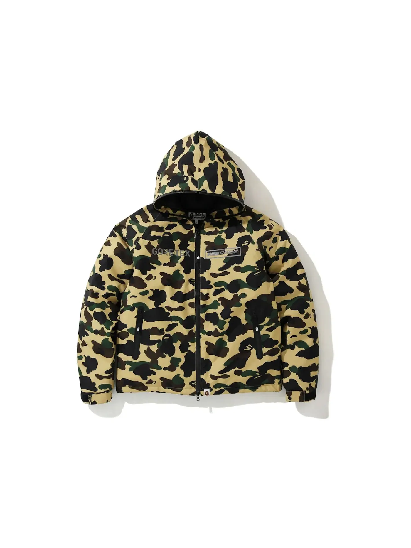 Мужская куртка с капюшоном с принтом BAPE Gore-Tex 1st Camo Hoodie Down Jacket — изображение 1 из 2, желтый
