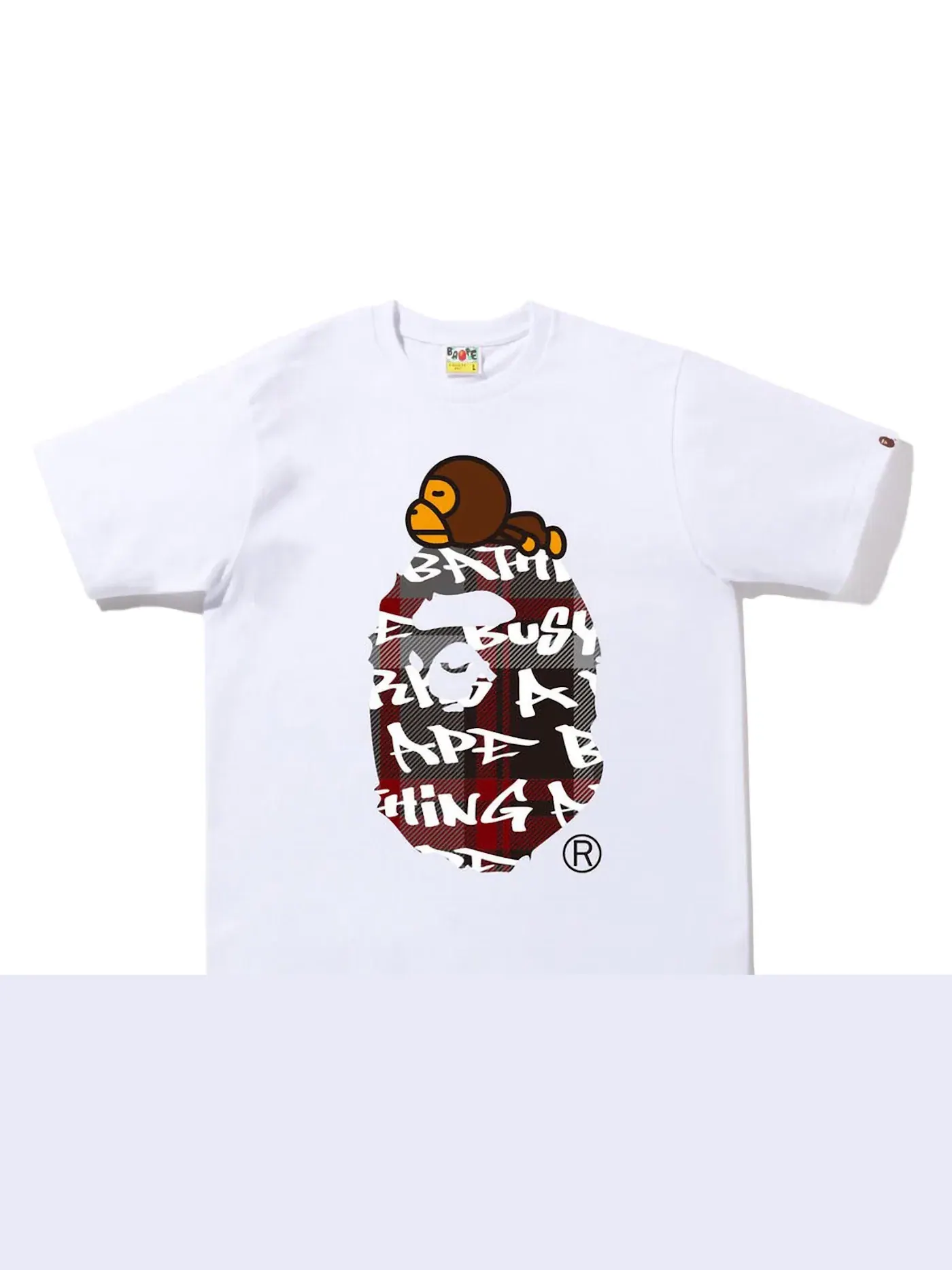 Мужская футболка с принтом BAPE Graffiti Check Milo On Big Ape Tee BAPE — изображение 1 из 1, белый черный