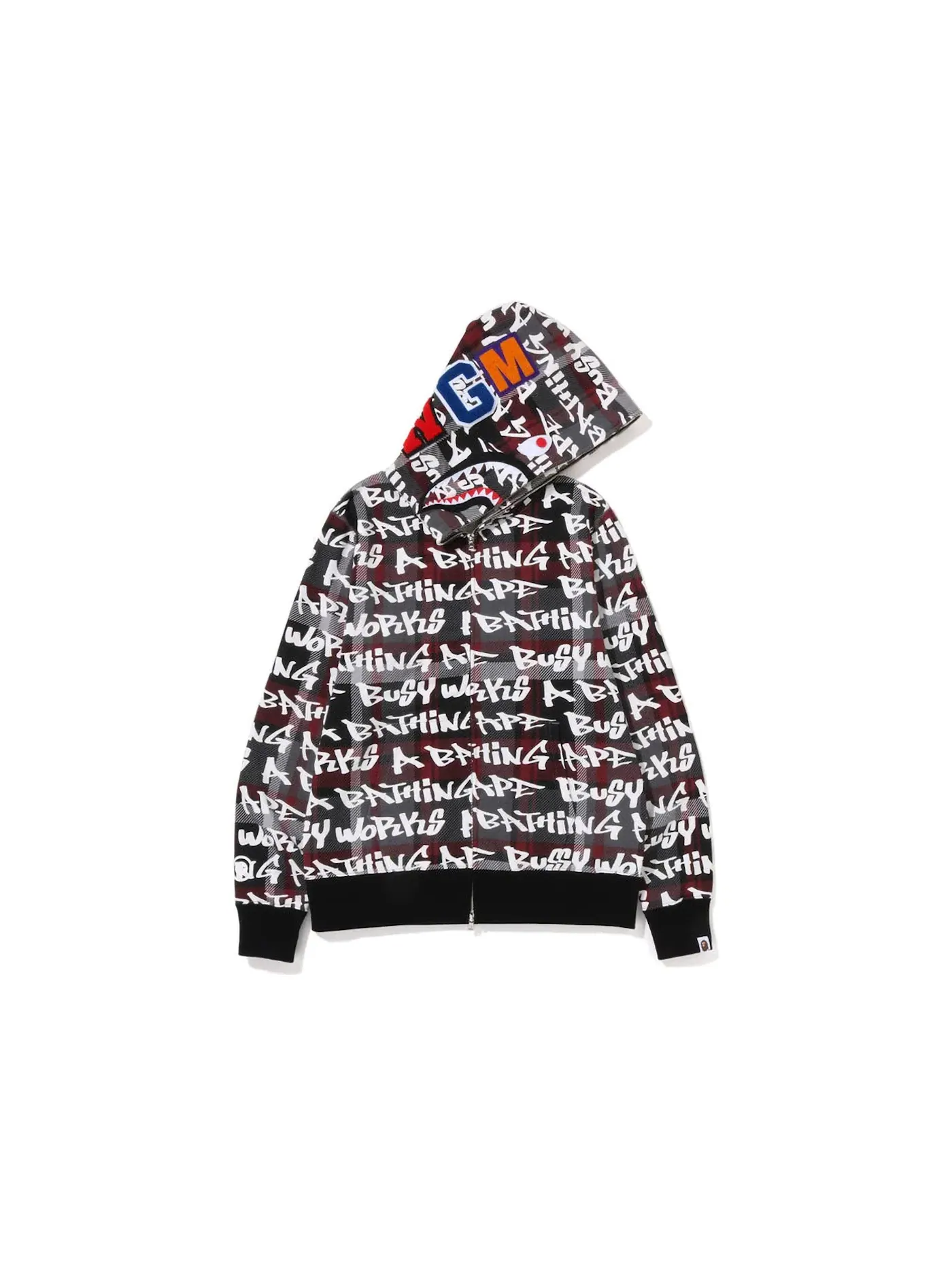 Мужская худи с принтом Graffiti Check Shark Full Zip BAPE — изображение 1 из 2, черный