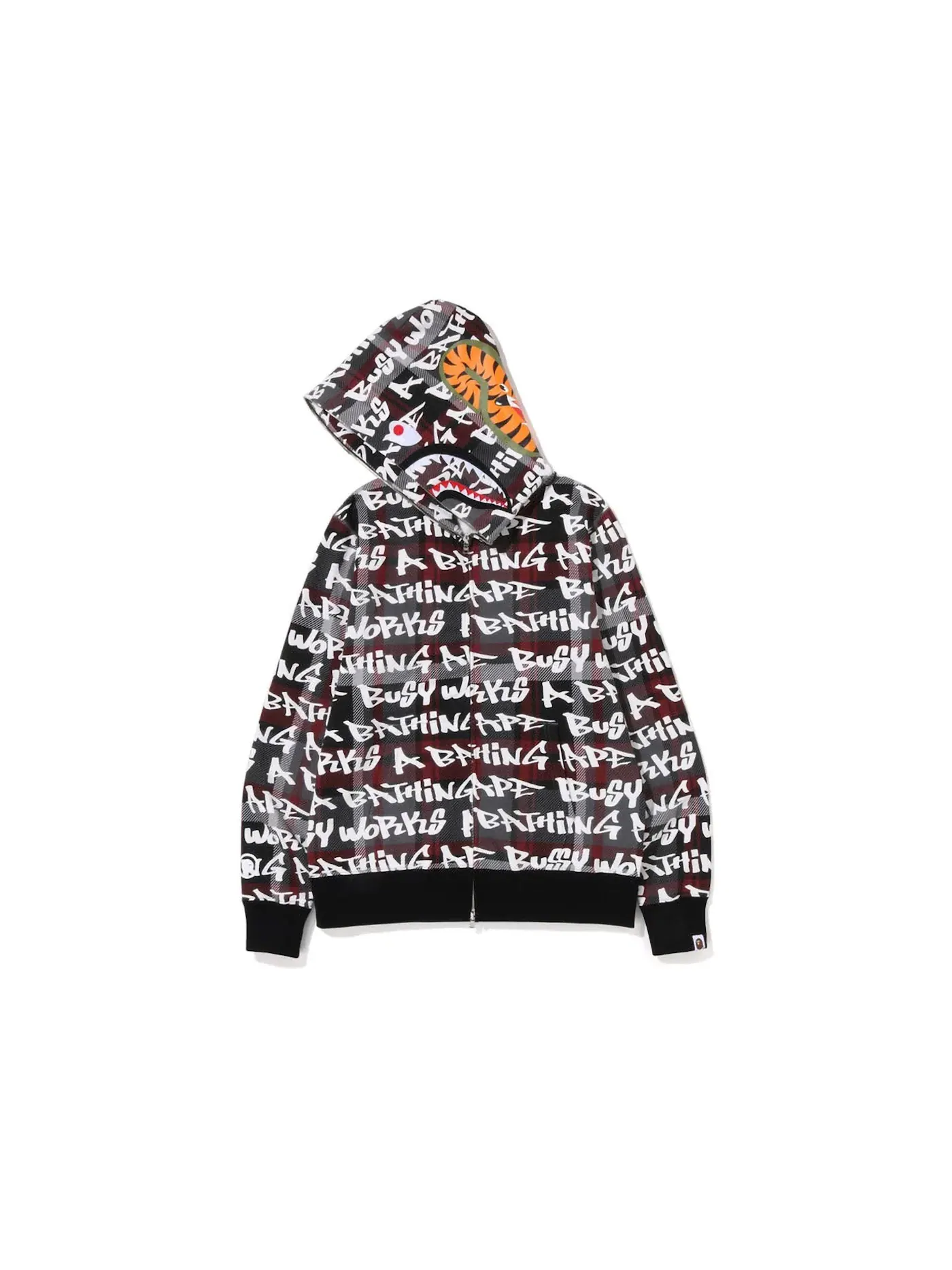 Мужская худи с принтом Graffiti Check Shark Full Zip BAPE — изображение 2 из 2, черный