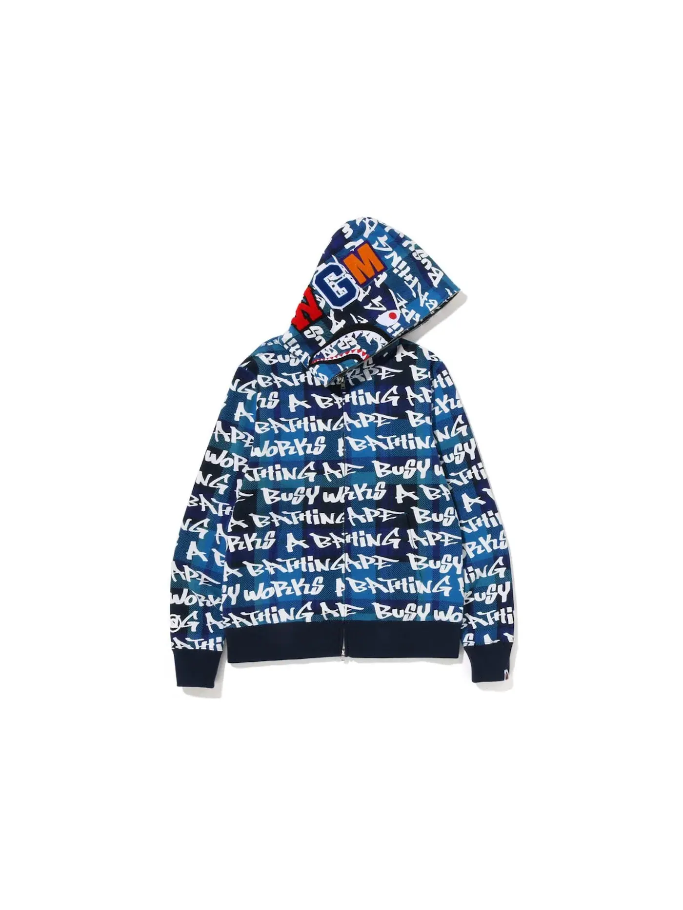 Мужская худи с принтом BAPE Graffiti Check Shark Full Zip Hoodie BAPE — изображение 1 из 2, синий