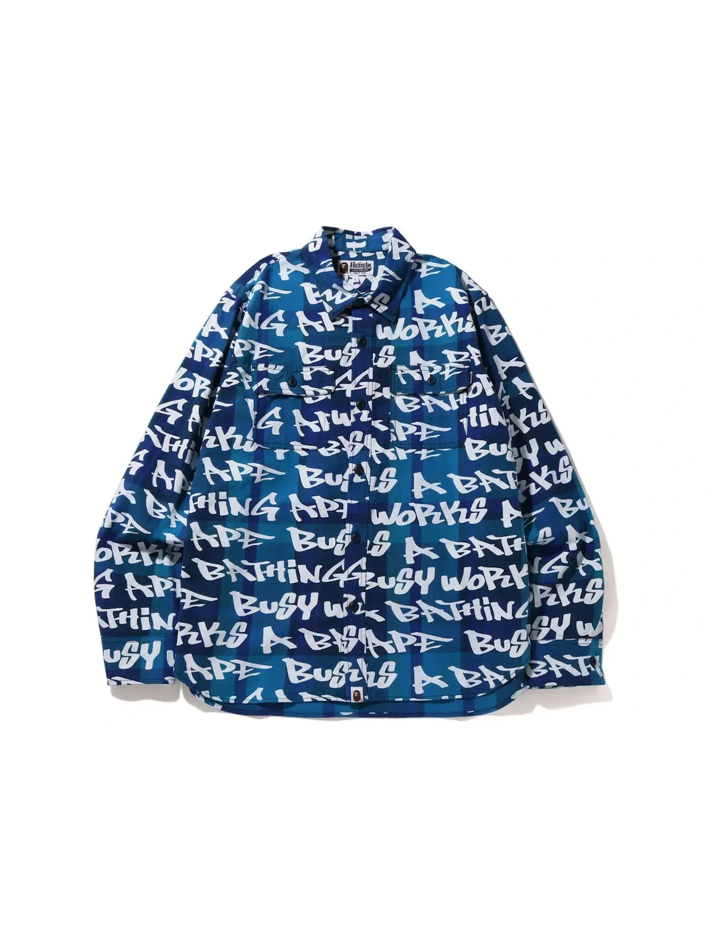 Мужская рубашка с принтом Graffiti Check BAPE — изображение 1 из 1, синий