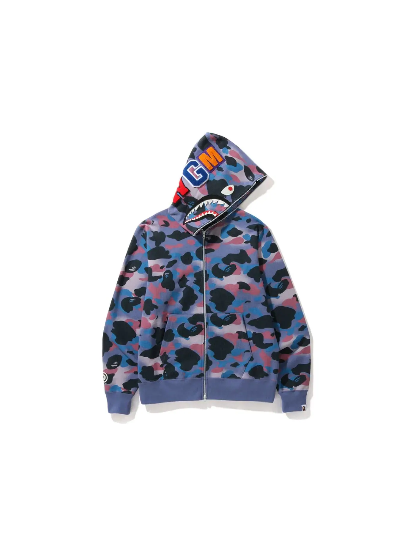Мужская худи BAPE Grid Camo Shark Full Zip Hoodie — изображение 2 из 3, фиолетовый
