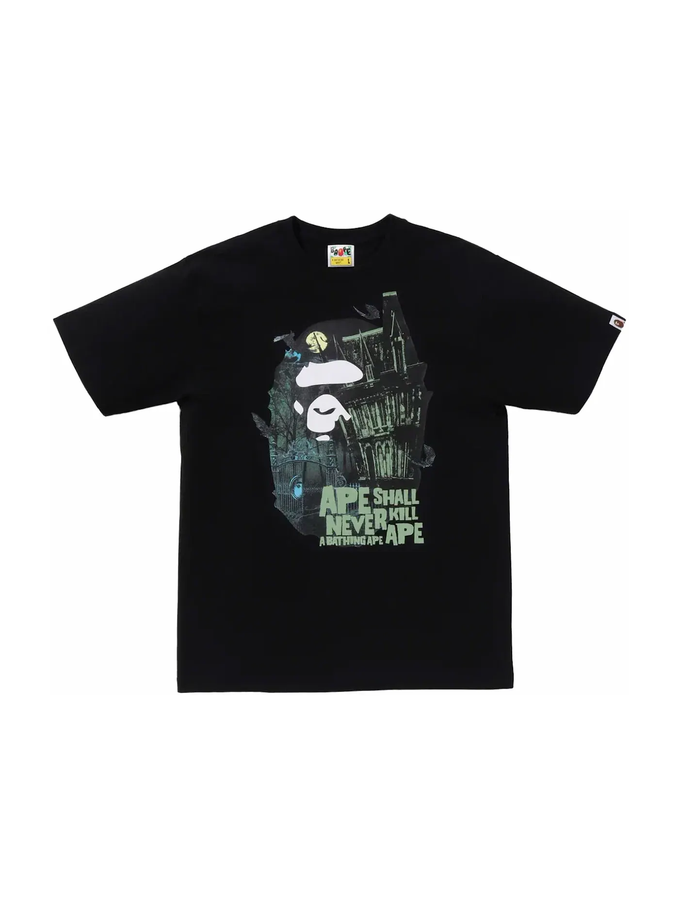 Мужская футболка с принтом BAPE Halloween BAPE Mansion Ape Head Tee — изображение 1 из 1, черный