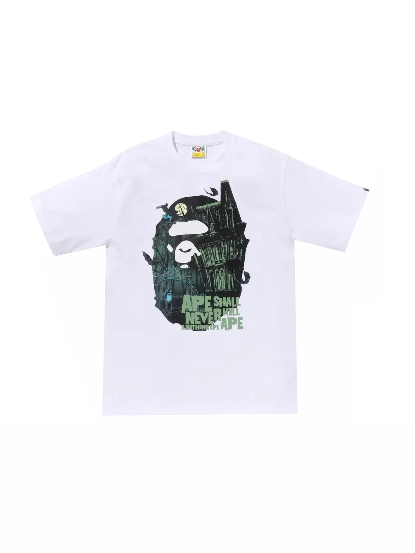 Мужская футболка с принтом BAPE Halloween BAPE Mansion Ape Head Tee — изображение 1 из 1, белый