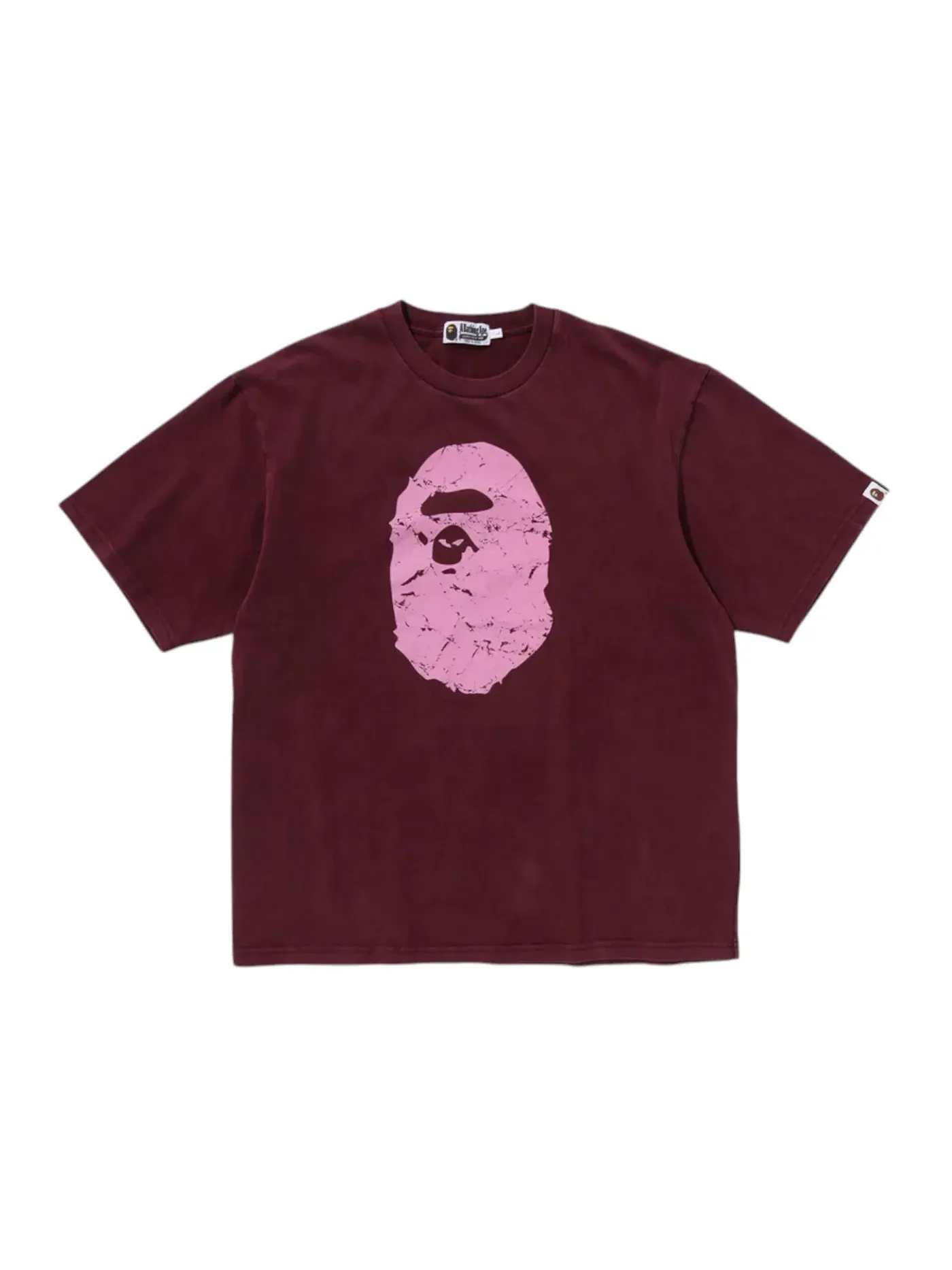 Мужская футболка с принтом BAPE Heavy Washed Ape Head Relaxed Fit Tee — изображение 1 из 2, бордовый