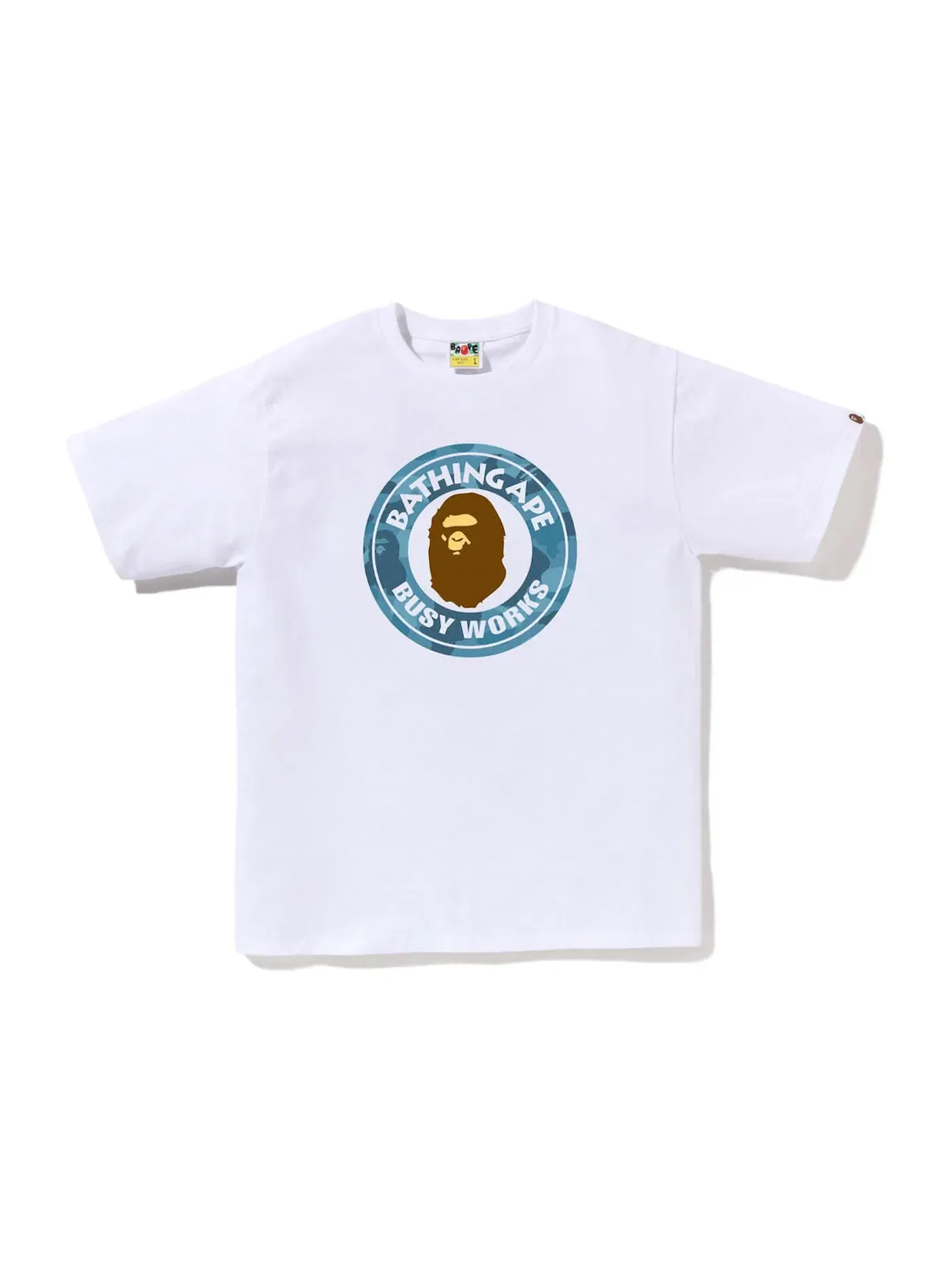 Мужская футболка с принтом BAPE Honeycomb Camo Busy Works Tee BAPE — изображение 1 из 1, белый/синий