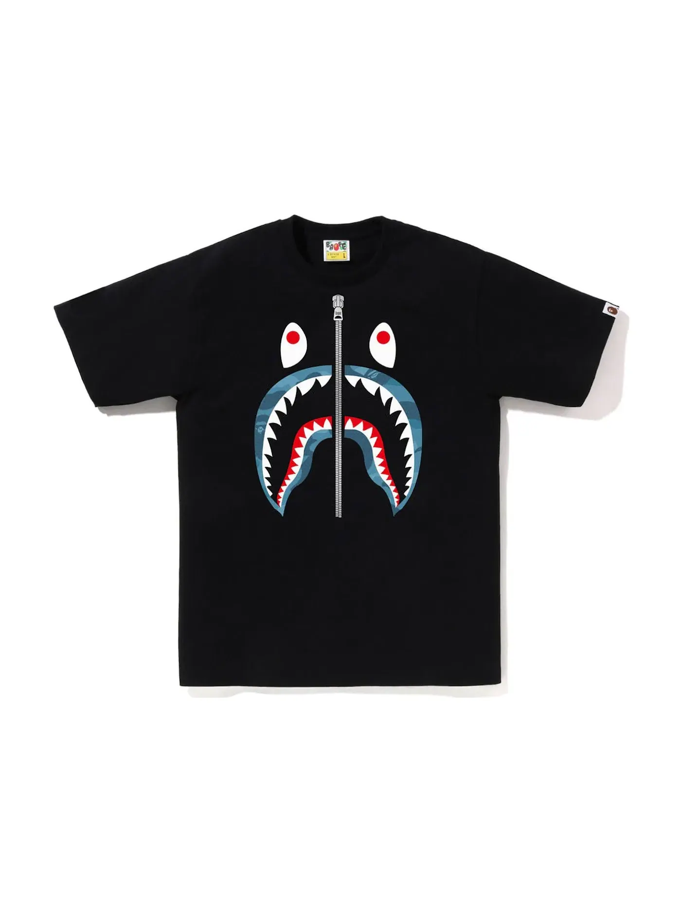 Мужская футболка с принтом BAPE Honeycomb Camo Shark Tee BAPE — изображение 1 из 1, черный/синий