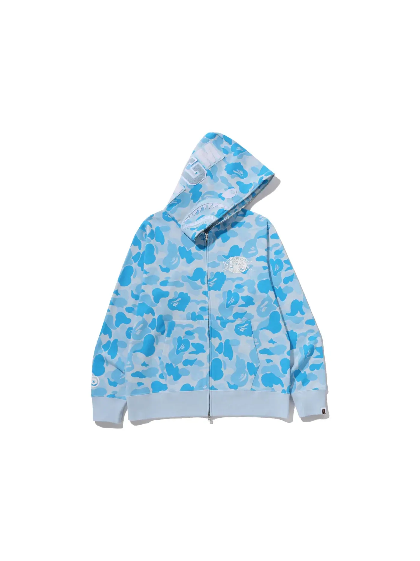 Мужская худи с принтом Icy ABC Camo Shark Full Zip Hoodie BAPE — изображение 1 из 3, синий