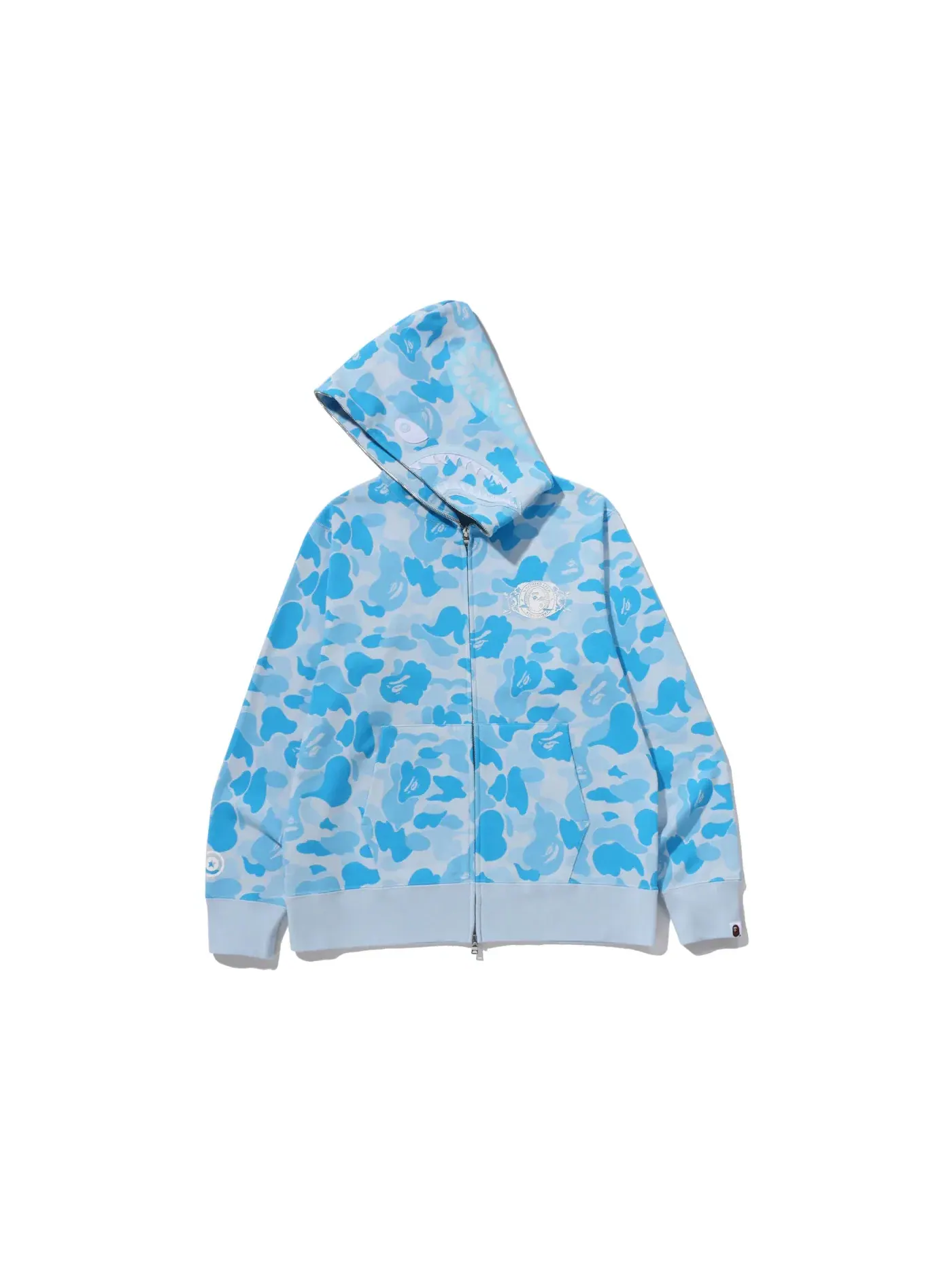 Мужская худи с принтом Icy ABC Camo Shark Full Zip Hoodie BAPE — изображение 2 из 3, синий