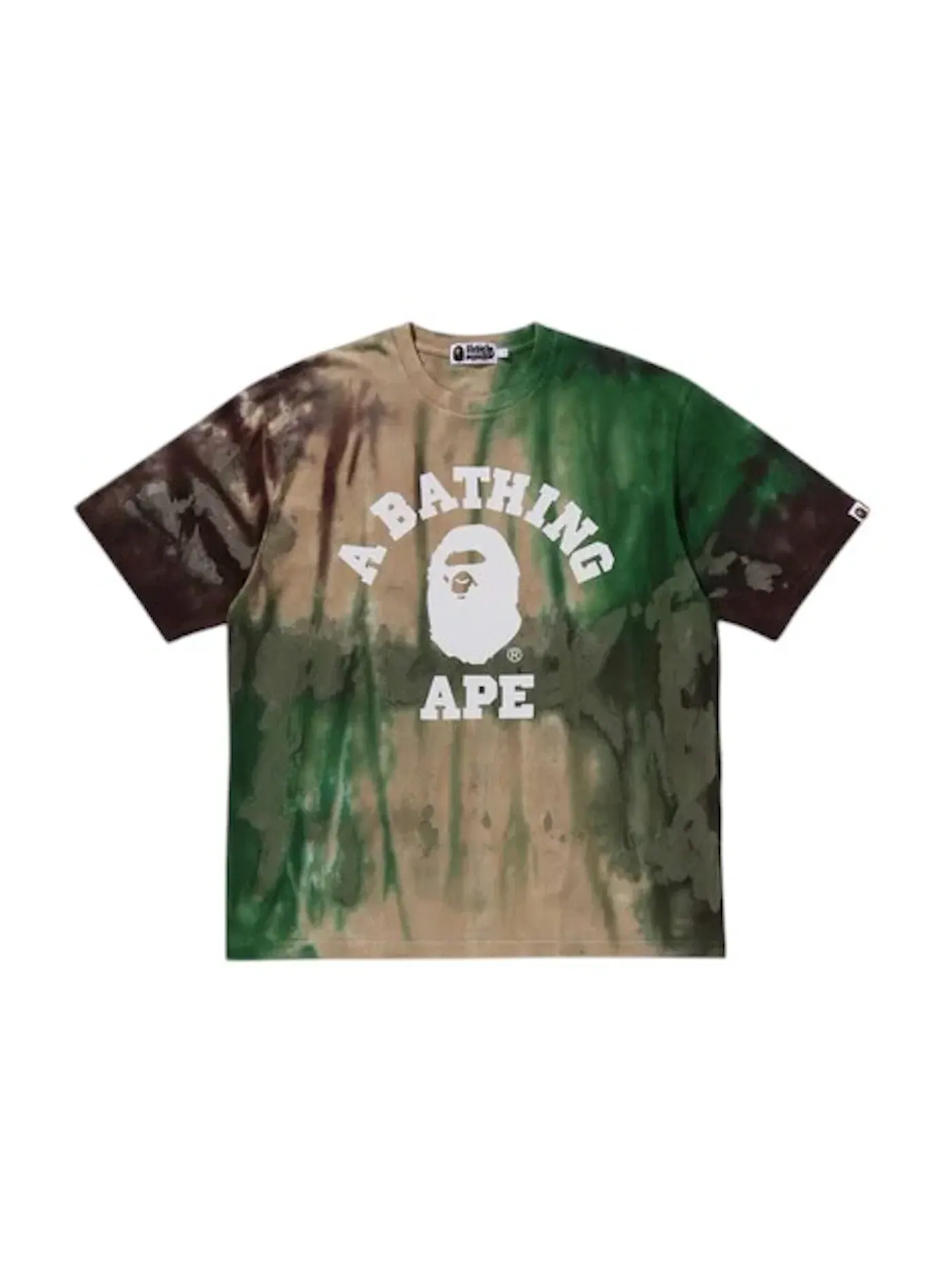 Мужская футболка свободного кроя с принтом Ice Dye College BAPE — изображение 1 из 2, зеленый
