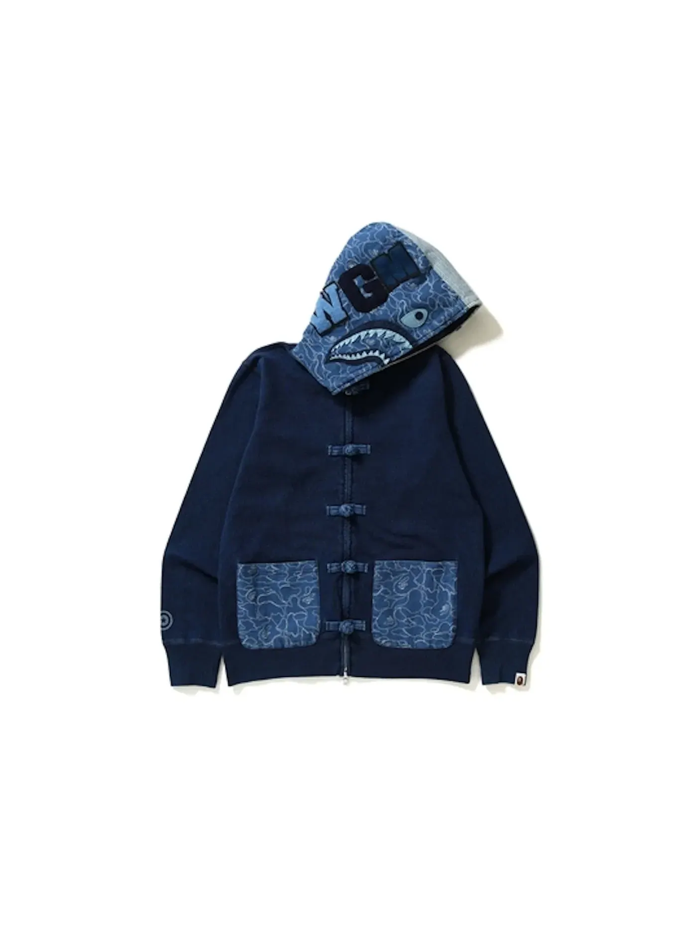 Мужской худи с капюшоном Indigo Shark Button BAPE — изображение 1 из 4, синий