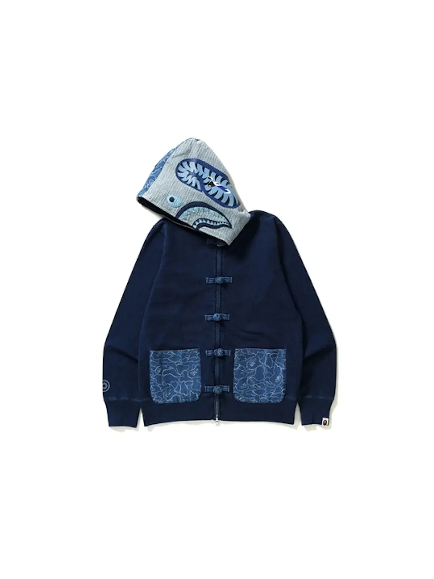Мужской худи с капюшоном Indigo Shark Button BAPE — изображение 2 из 4, синий